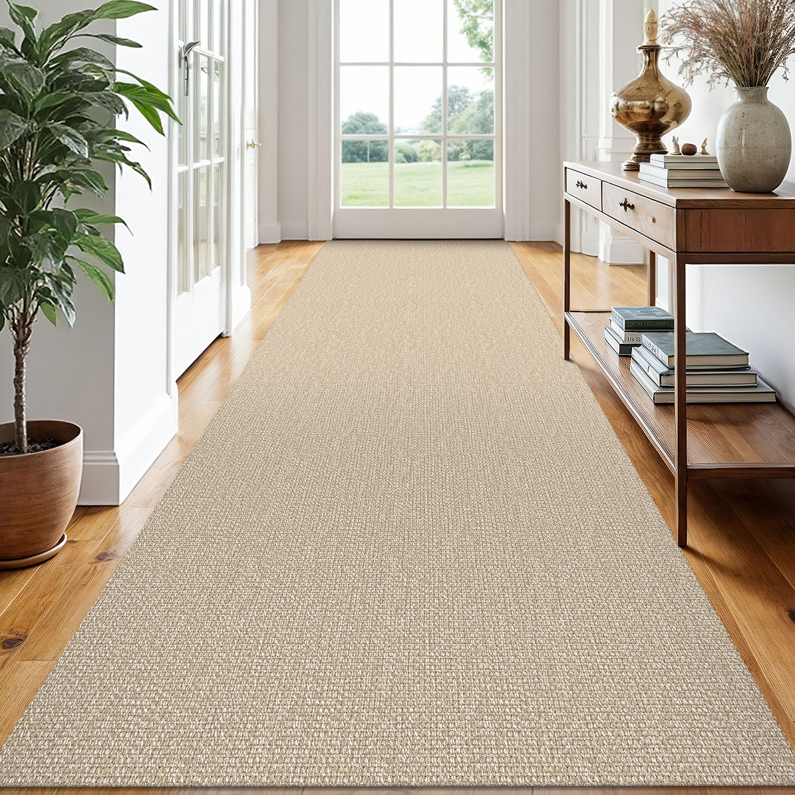 EARTHALL Washable Area Rug 4x6 Ft Non Slip Rugs for Entryway Braided Rubber Backed Bedroom Carpet Cotton Entry Rug Woven Floor Carpets for Bedroom Dining Room Living Room, Send/Beige