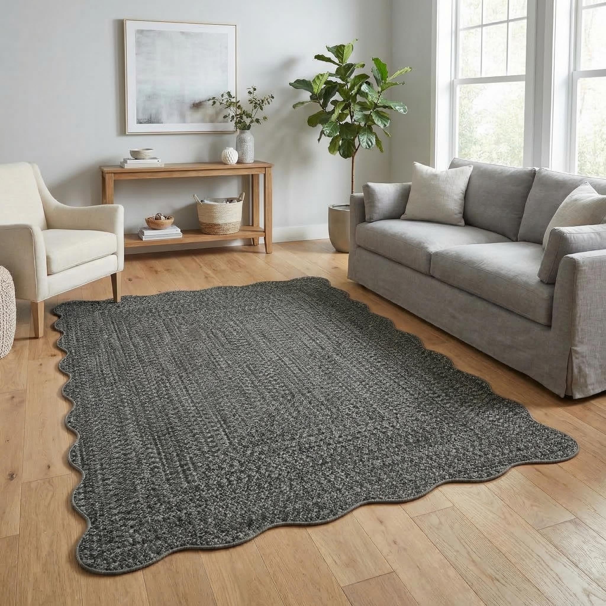 8x10 Natural Braided Washable Farmhouse Rug Non Slip Stain Resistant Low Pile Carpet