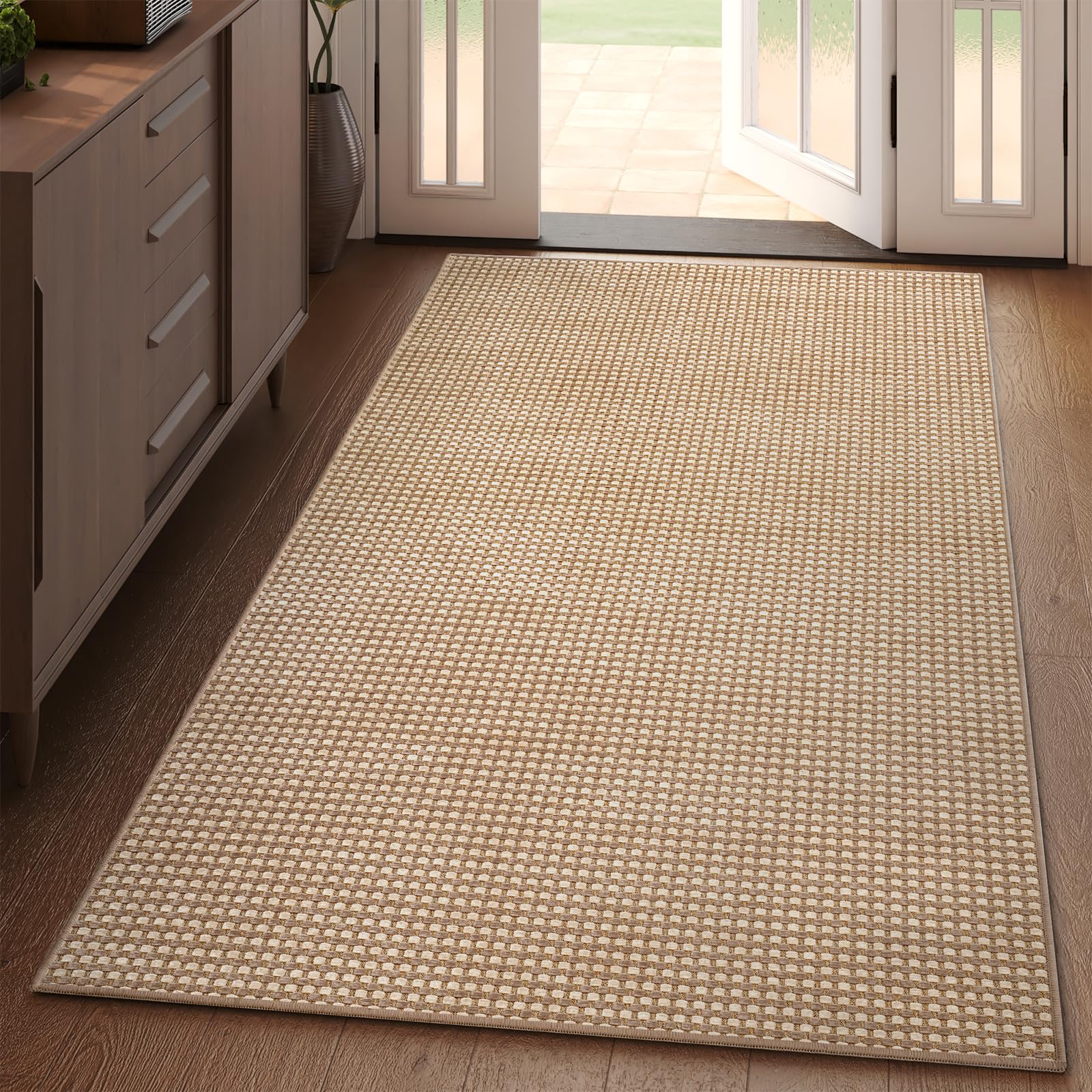 YDKGL Boho Washable Area Rugs 5x7 ft, Non Slip Area Rug for Living Room, Braided Office Rugs Bedroom Rug Woven Washable Indoor Floor Carpets for Office Dining Bedroom Living Room, Easy to Clean, Brown
