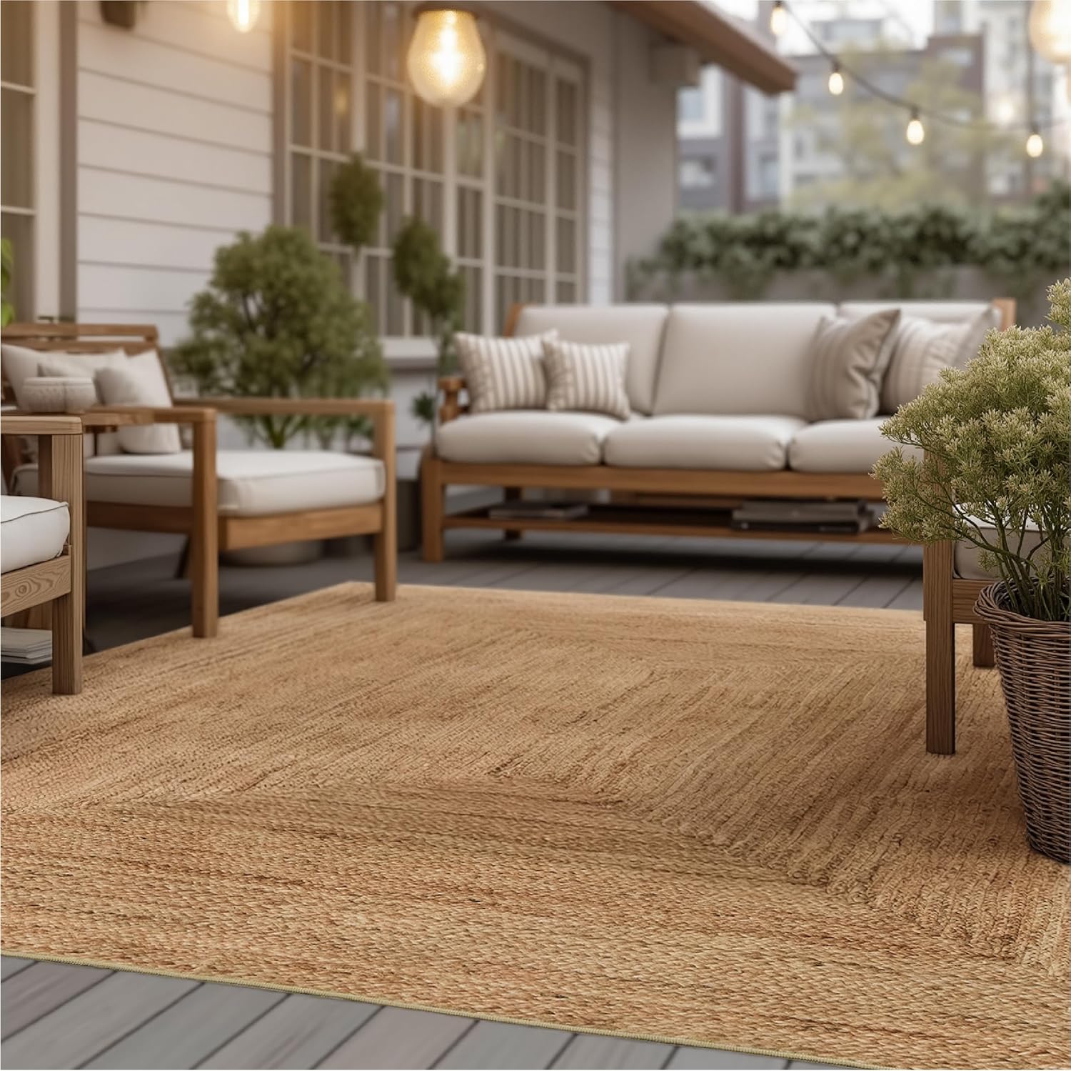 Bedsure 5x7 Printed Jute-Look Rug for Living Room, Machine Washable Rugs, Jute-Look Rug, Non-Slip Backing, Non-Shedding