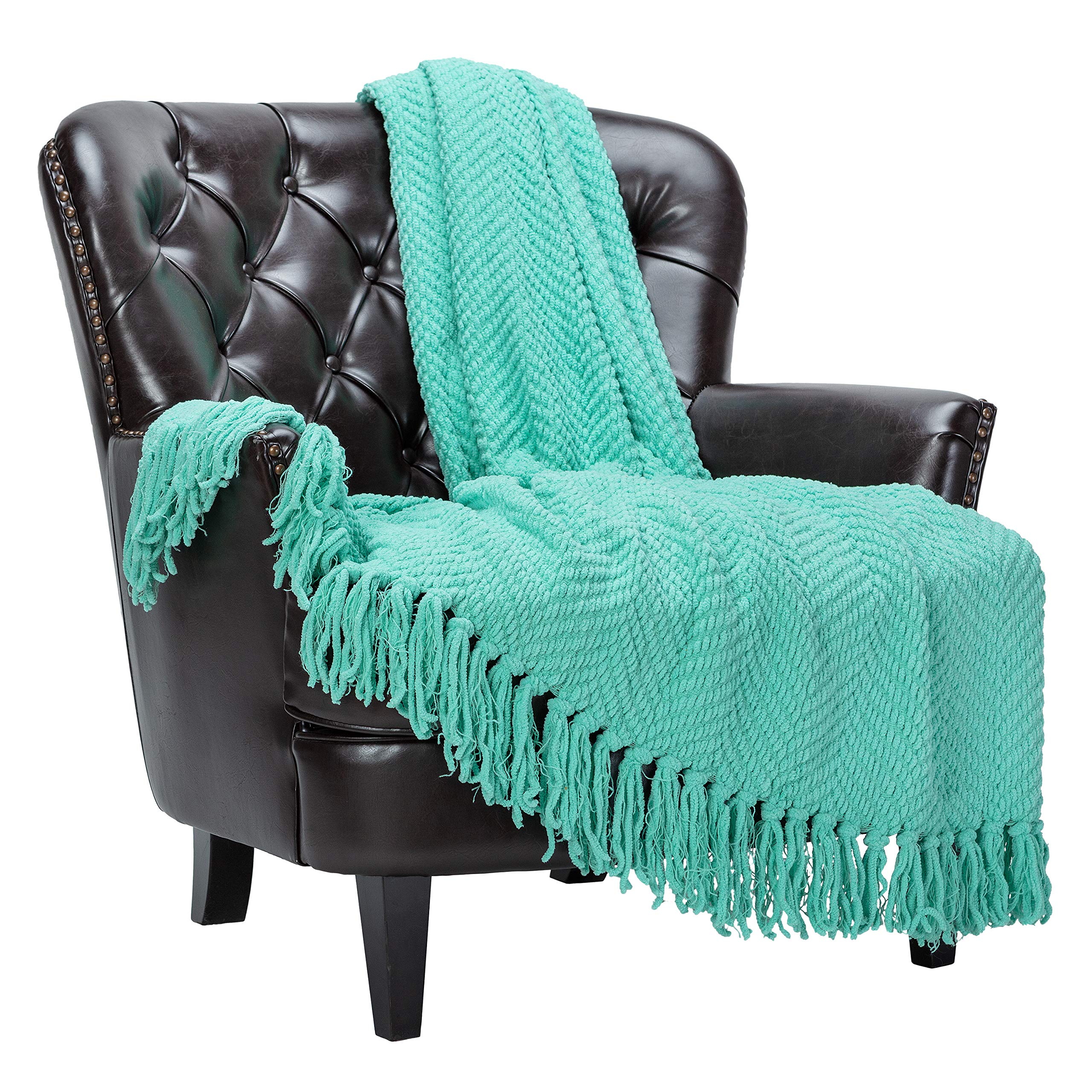 Chanasya Premium Textured Knit Throw Blanket with Tassels - Soft, Cozy Blanket for Couch, Bed, Living Room - 50" x 65” - Tan Sage