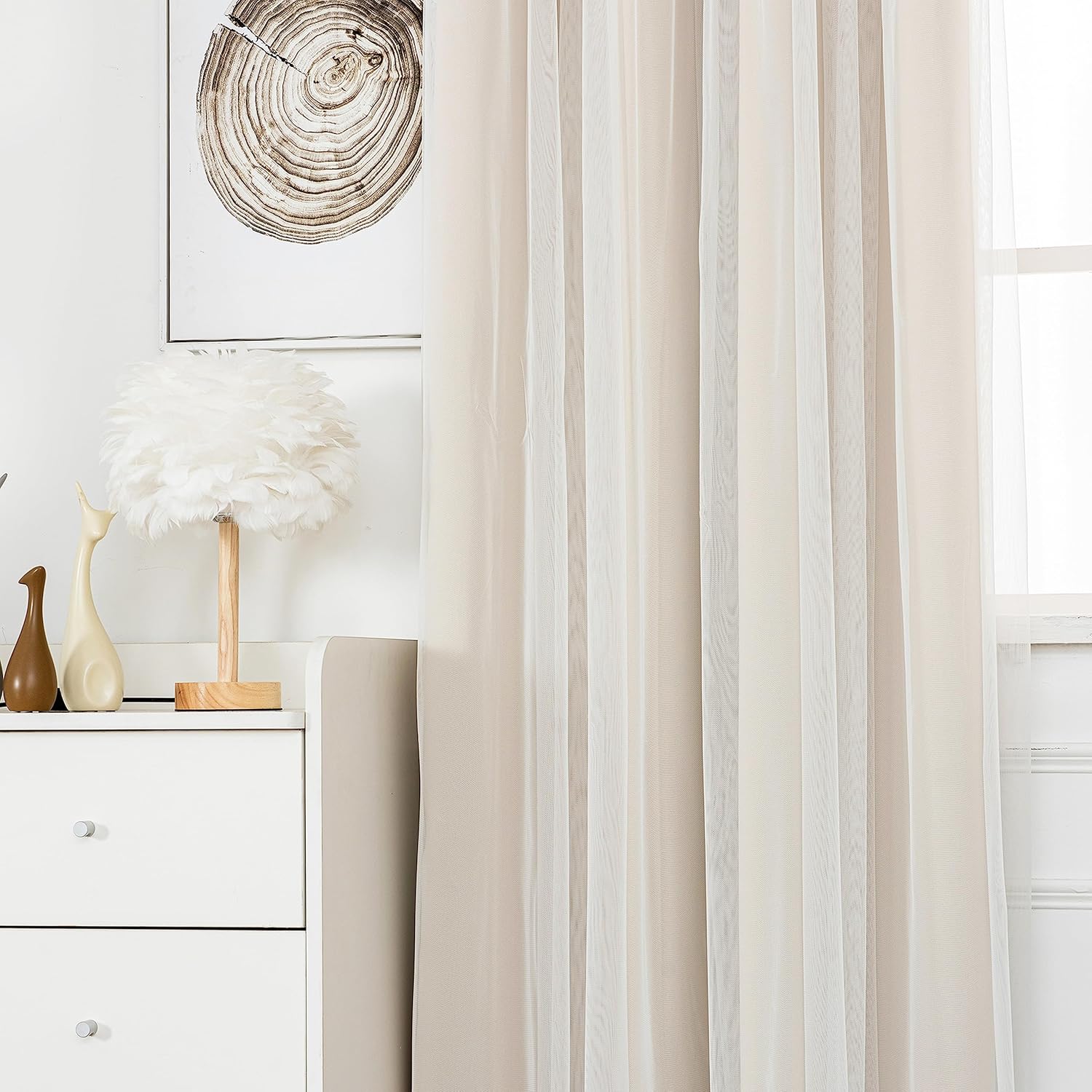 INLINAS Beige Blackout Curtains with Sheer Overlay - Grommet Top Thermal and Noise Reduction Panels for Bedroom and Living Room Light Blocking and Energy Saving, 52 x 84 Inches, Set of 2