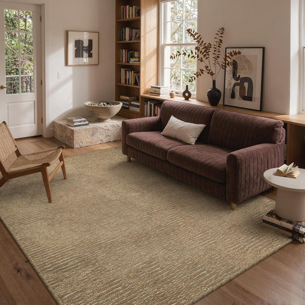 GENIMO 4X6 Neutral Area Rugs for Living Room, Hand Woven Machine Washable Non Slip Textured Soft Rug, Handmade Rustic Braided Low Pile Rugs for Farmhouse, Bedroom Office Rug in Jute Color