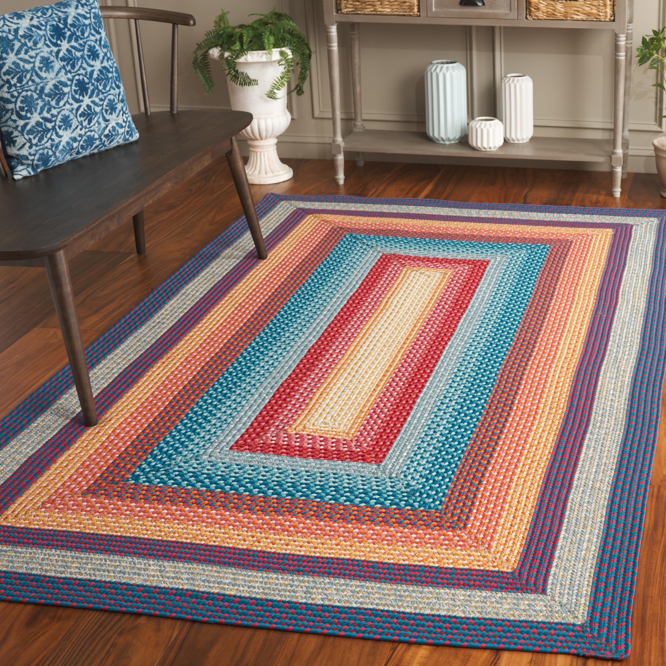 SAFAVIEH Washable Rug Outdoor Braided Collection - 5' x 8' Oval, Multi, Handmade & Reversible, Non-Shedding & Easy to Clean, Ideal for Patio, Backyard, Mudroom (BRD308A)