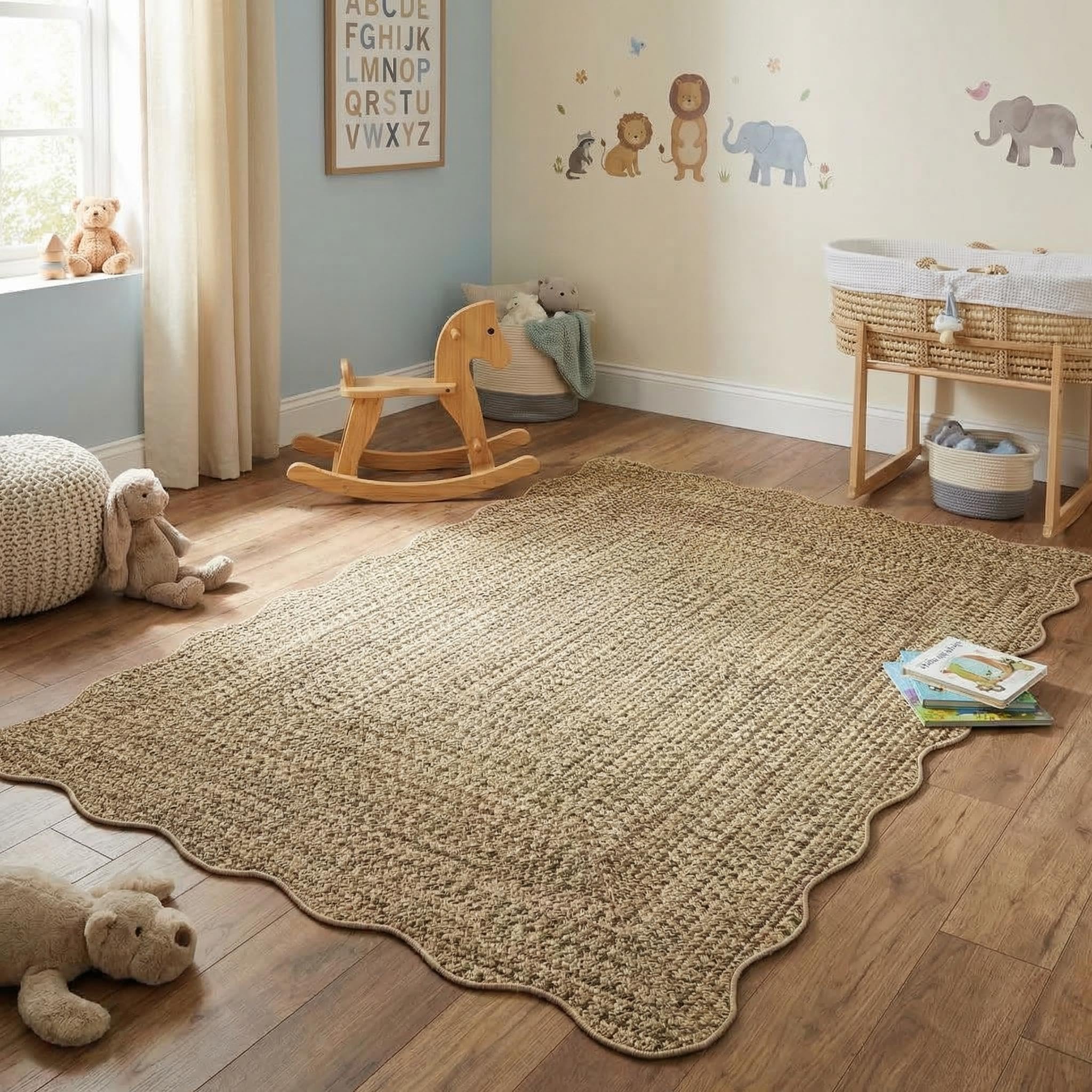 8x10 Natural Braided Washable Farmhouse Rug Non Slip Stain Resistant Low Pile Carpet