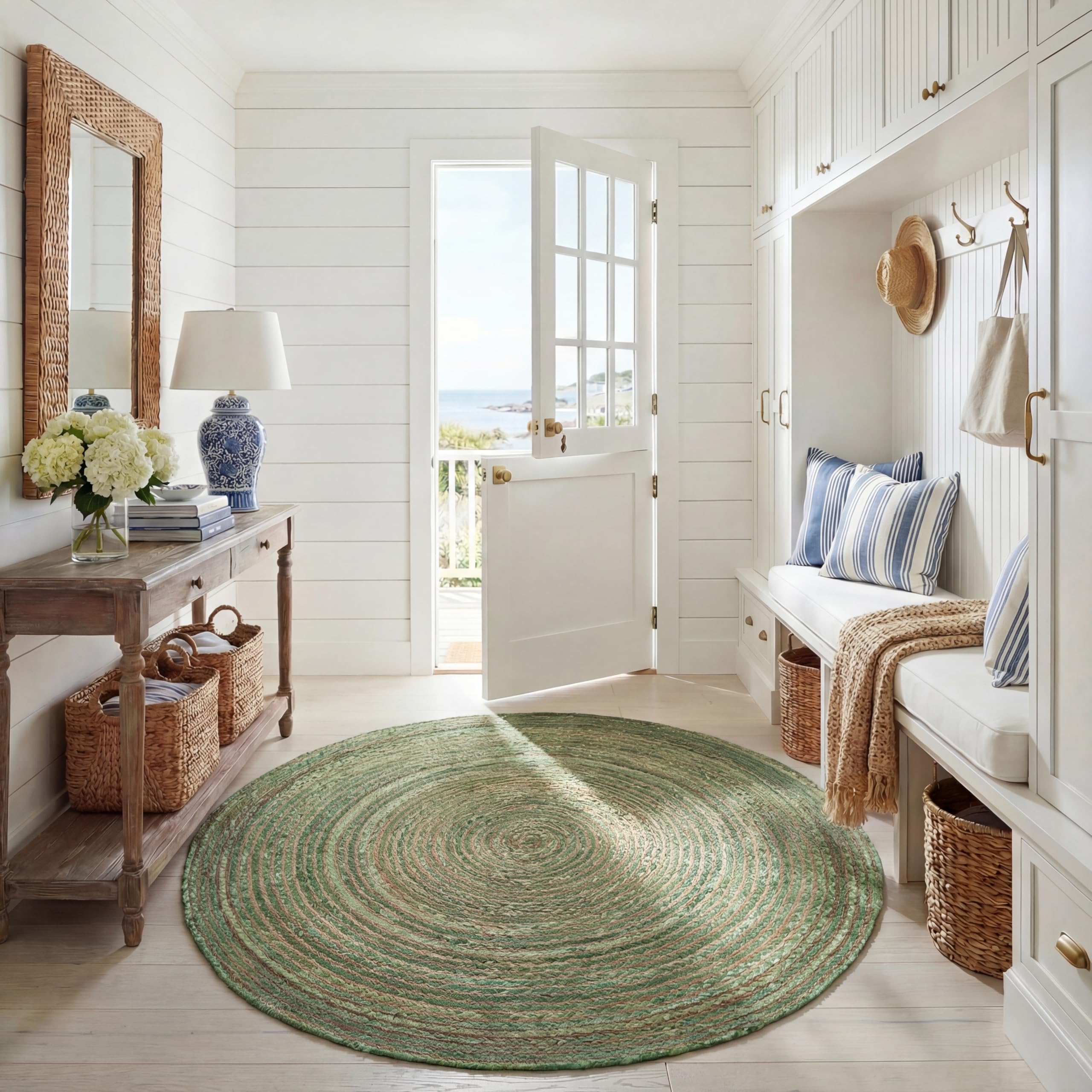 SAFAVIEH Area Rug 8x10 - Cape Cod Collection - Large - Beige & Multi, Handmade Jute & Cotton, Woven Braided Design (CAP202B)