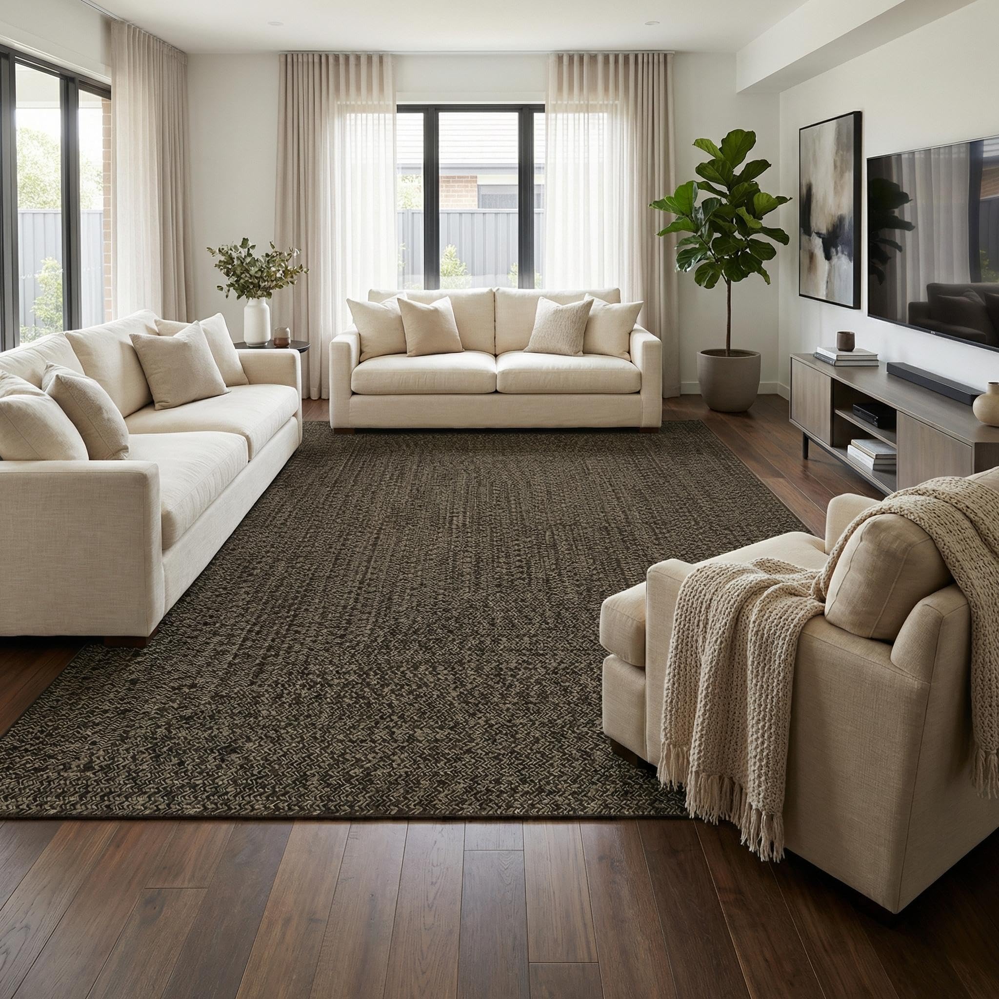 8x10 Natural Braided Washable Farmhouse Rug Non Slip Stain Resistant Low Pile Carpet