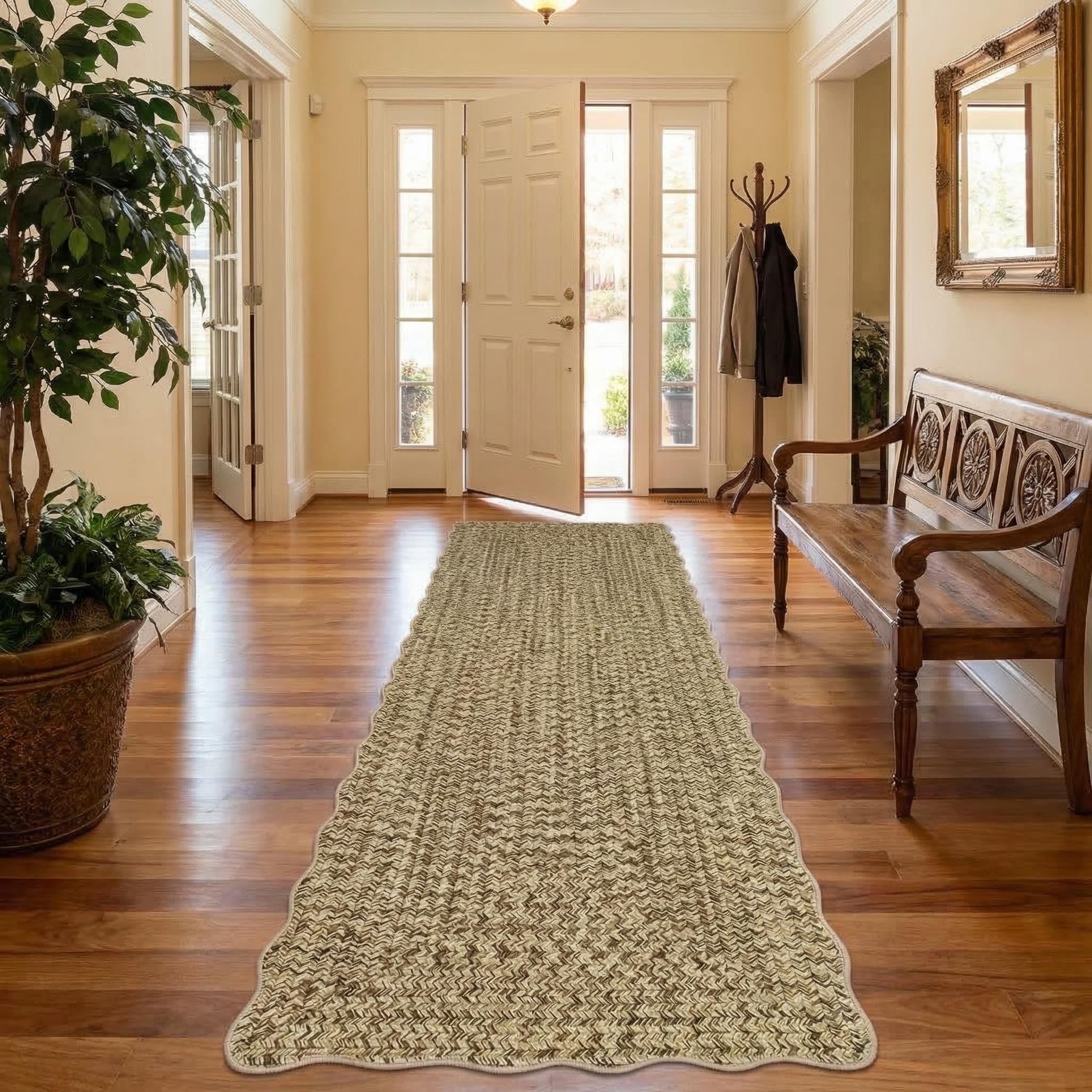 8x10 Natural Braided Washable Farmhouse Rug Non Slip Stain Resistant Low Pile Carpet