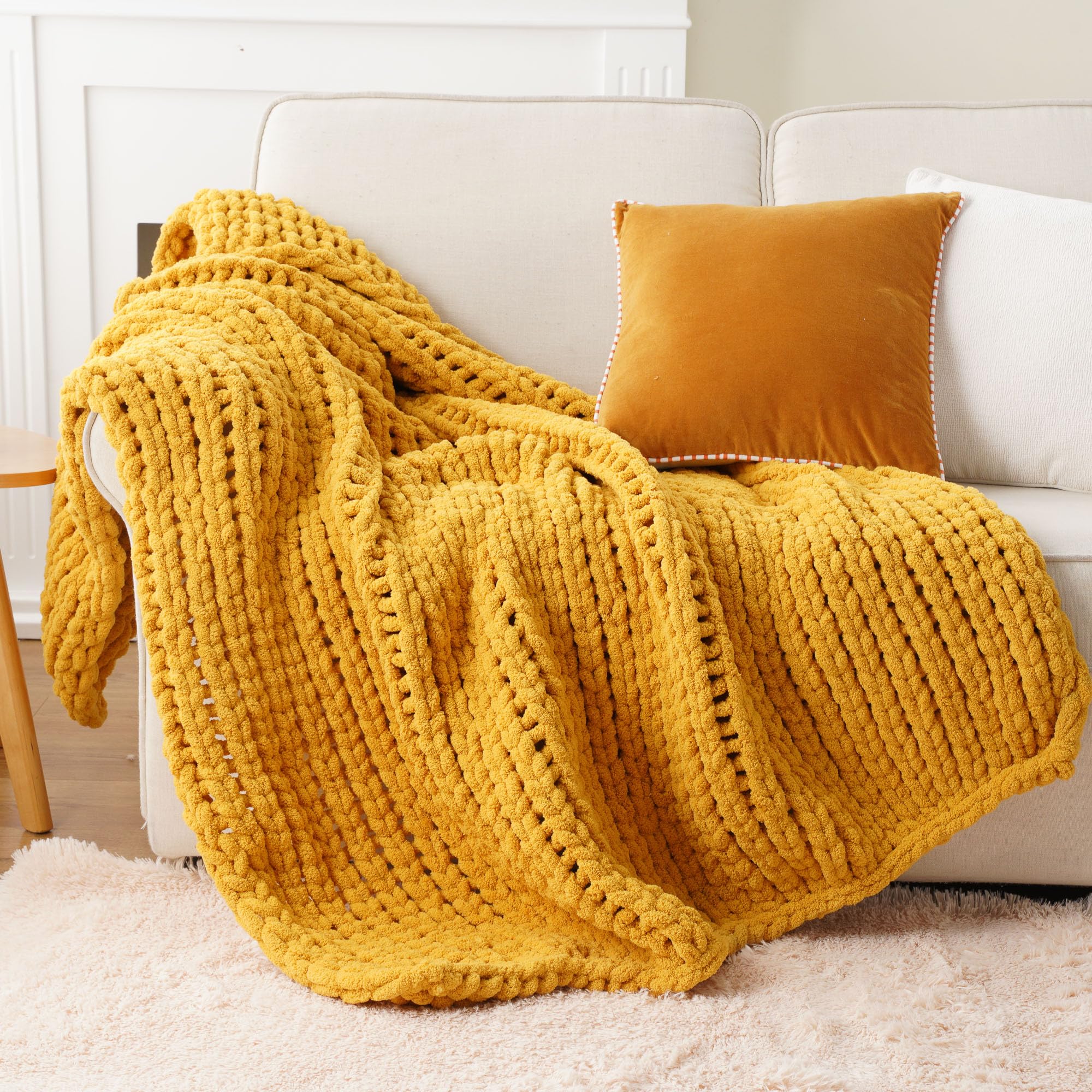Battilo Chunky Knit Throw Blanket for Couch, Soft and Thick Chenille Throw Blanket, 50"x60" Handmade Cable Knit Crochet Blanket, Bluish Grey Knot Knitted Throw Blankets for Home Decor, Bluish Grey