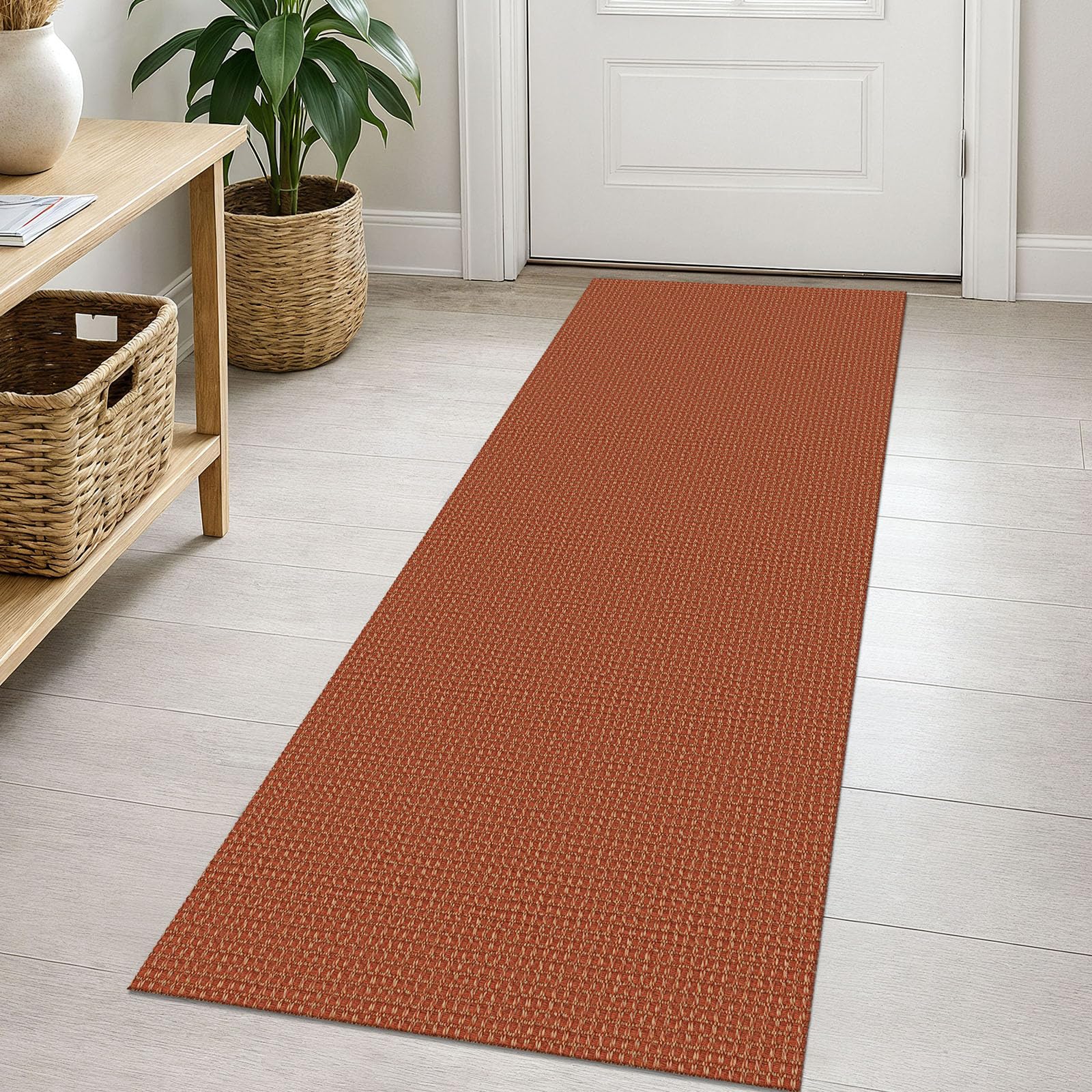 EARTHALL Woven Area Rug 4x6 Ft Washable Rugs for Entryway Non Slip Braided Throw Rugs Bedroom Carpet Cotton Entry Rug Cotton Floor Carpets for Bedroom Dining Room Living Room, Orange/Tan/Brown