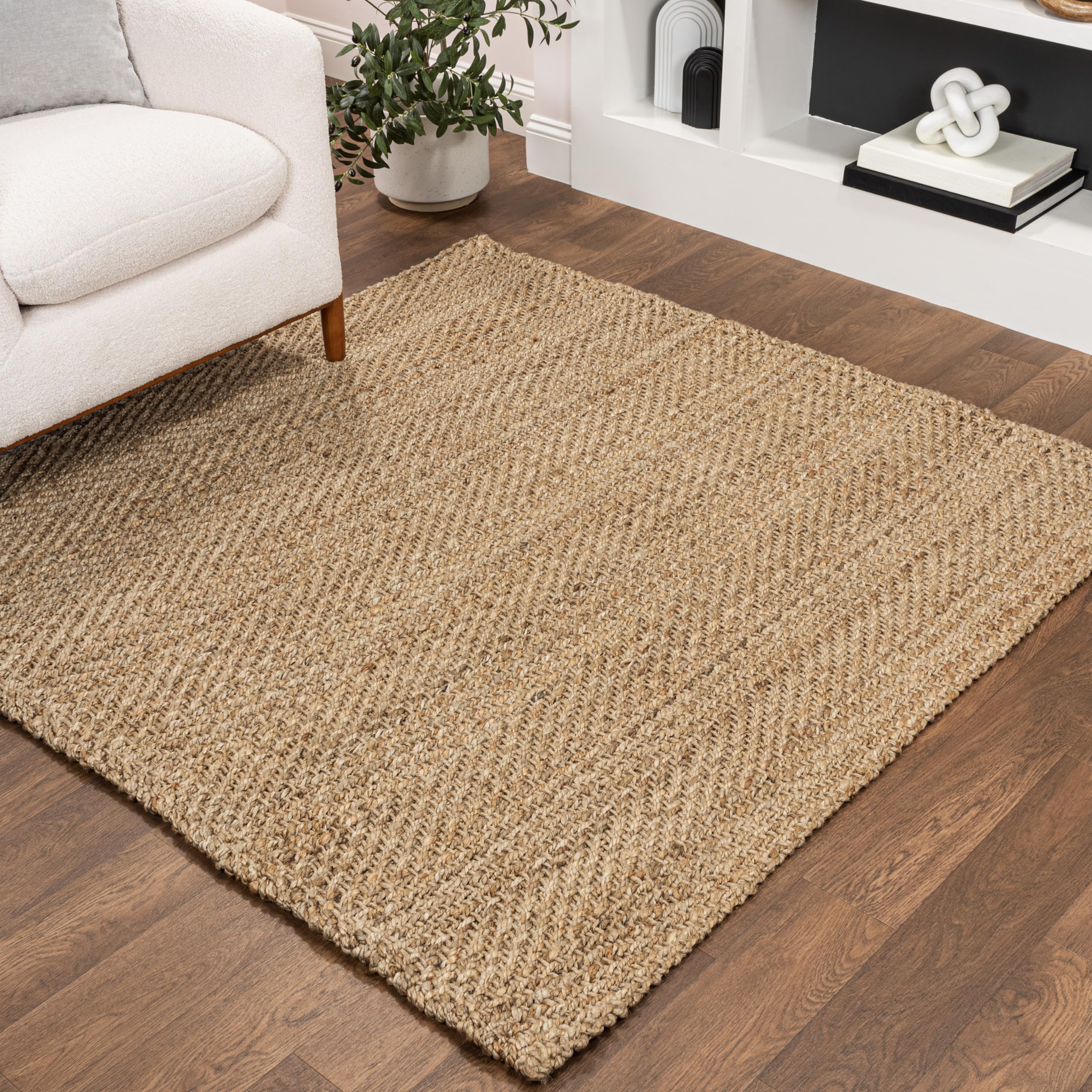 JONATHAN Y Espina Hand Woven Herringbone Chunky Jute Natural Indoor Area Rug, 8x10, Bohemian, Cottage, Easy-Cleaning for Living Room, Bedroom, Kitchen, Pet Friendly, Non-Shedding (NFR101A-8)