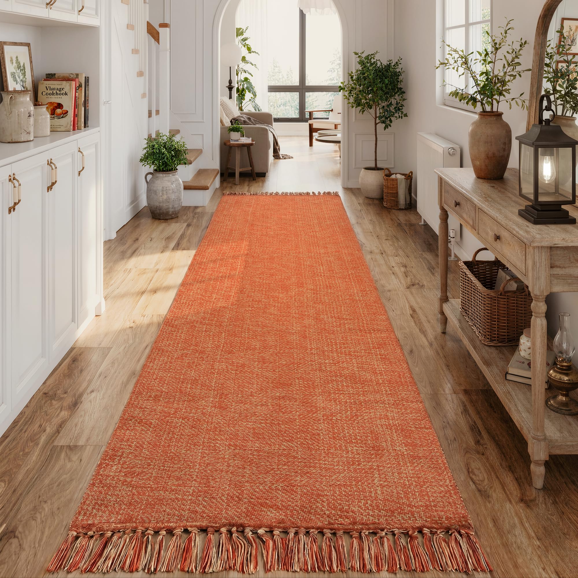 Collive Comfy Area Rug 4' x 6', Tan/Cream Woven Cotton Bedroom Rugs, Modern Indoor Accent Rug Floor Carpet with Tassel for Living Room, Nursery Room, Dining Room, Bedside, Office, Patio Decor