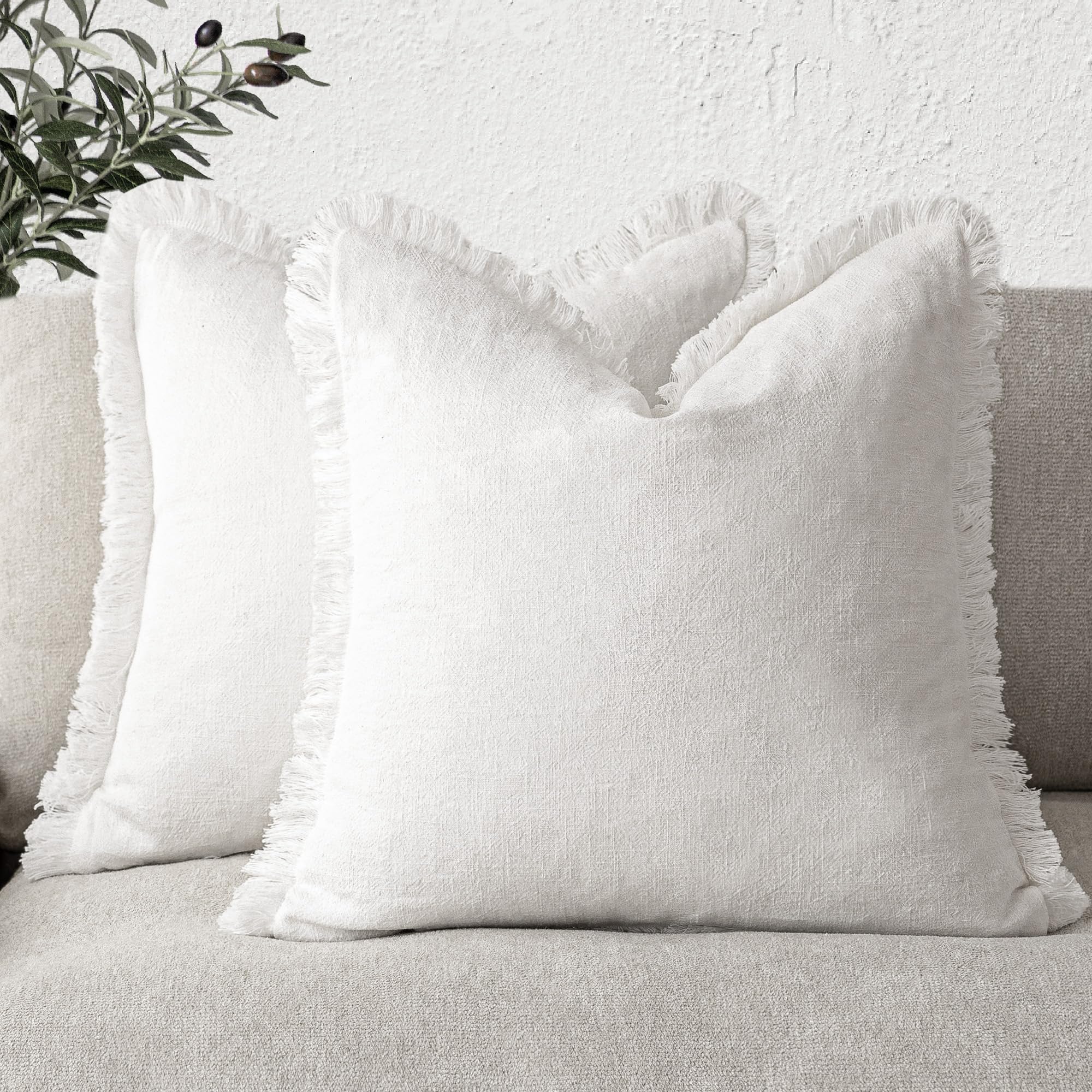 Foindtower Set of 2 Decorative Linen Fringe Throw Pillow Covers Boho Farmhouse Cushion Cover with Tassels Soft Accent Pillowcase for Couch Chair Sofa Bed Living Room Home Decor,20×20 Inch,Sky Blue