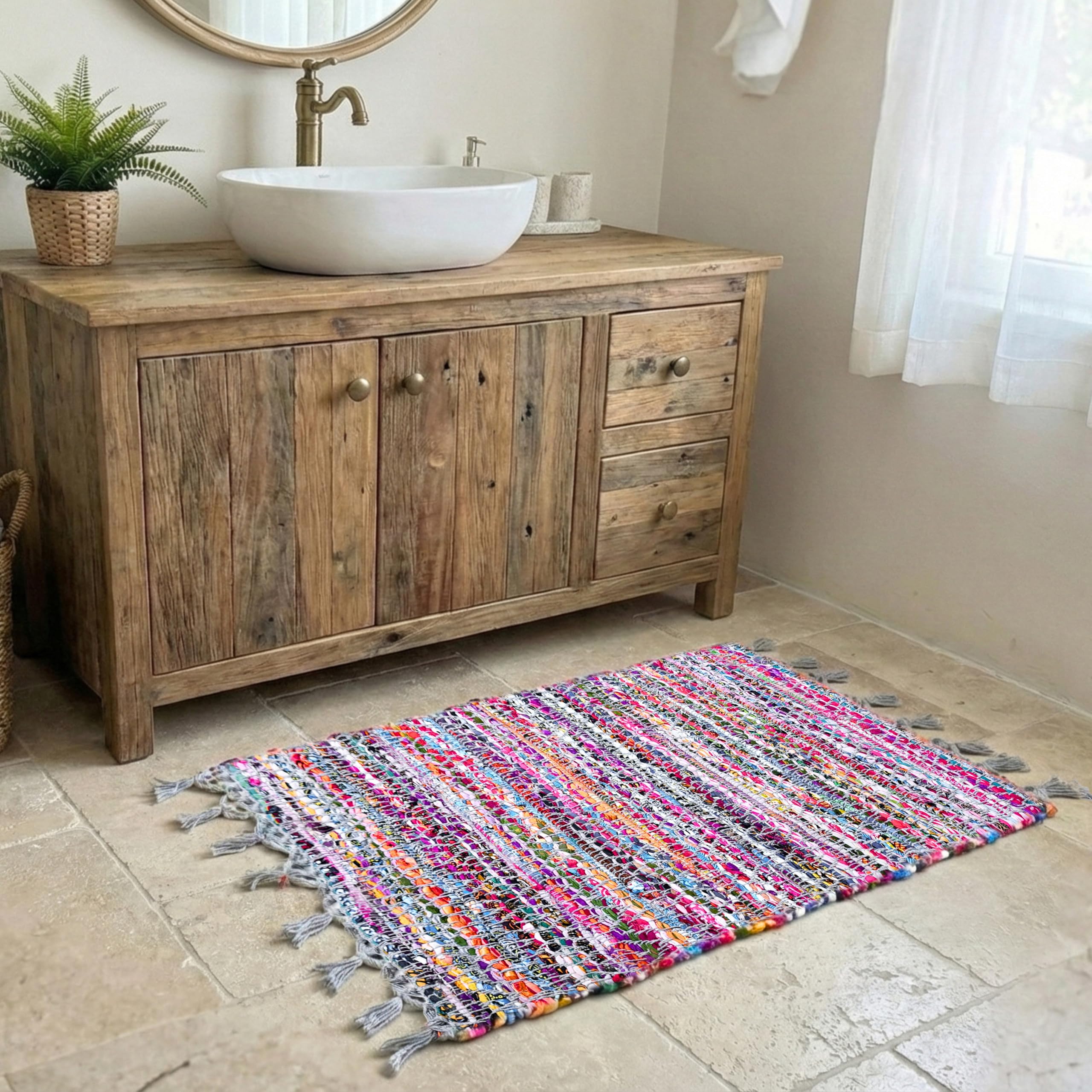 8x10 Multi Handwoven Reversible Cotton Chindi Rag Rug Boho Farmhouse Floor Carpet