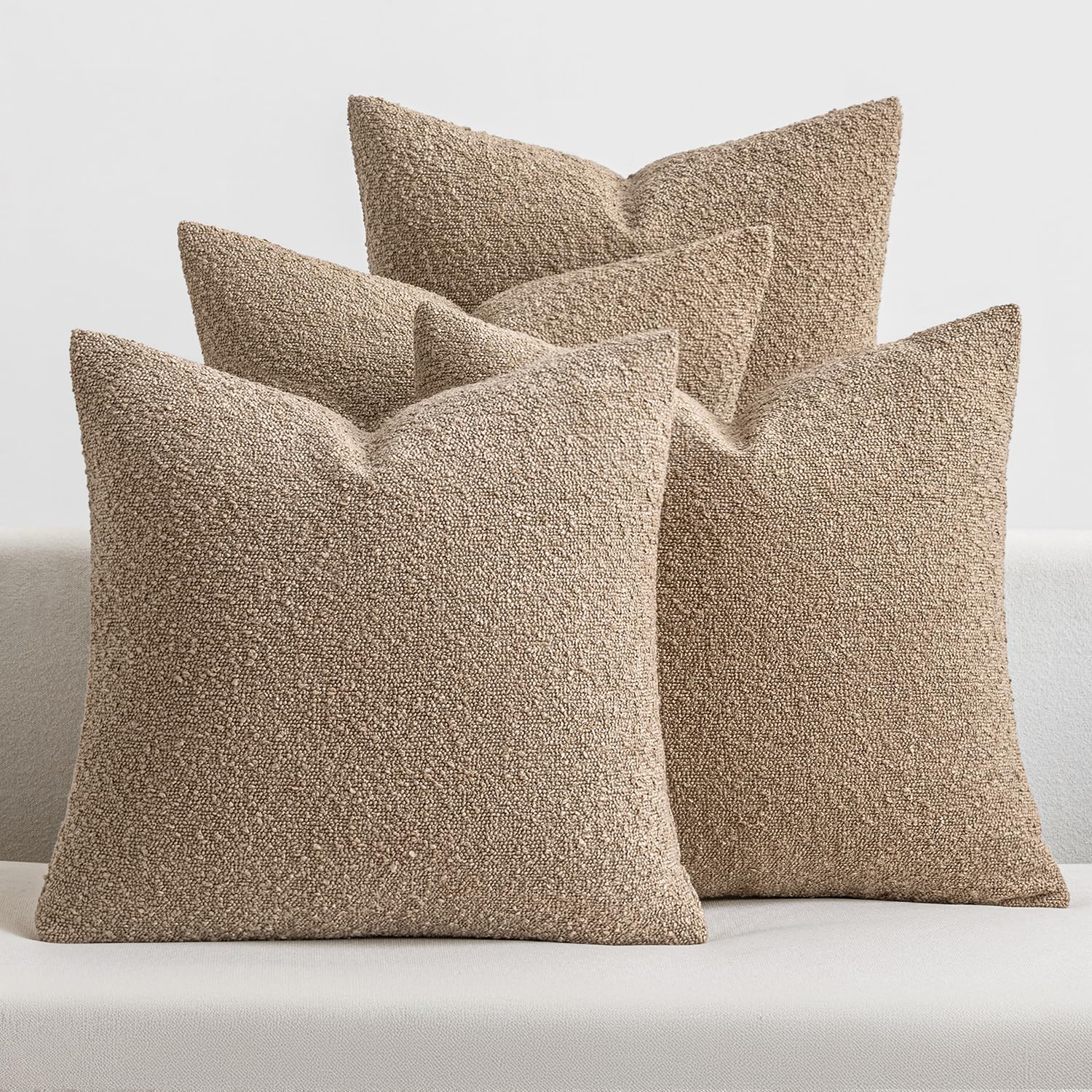 MIULEE Pack of 4 Decorative Textured Boucle Throw Pillow Covers 20x20 Inch Neutral Brown Accent Solid Pillow Cases Couch Cushion Covers for Modern Farmhouse Boho Chair Sofa Bed Livingroom Home Decor