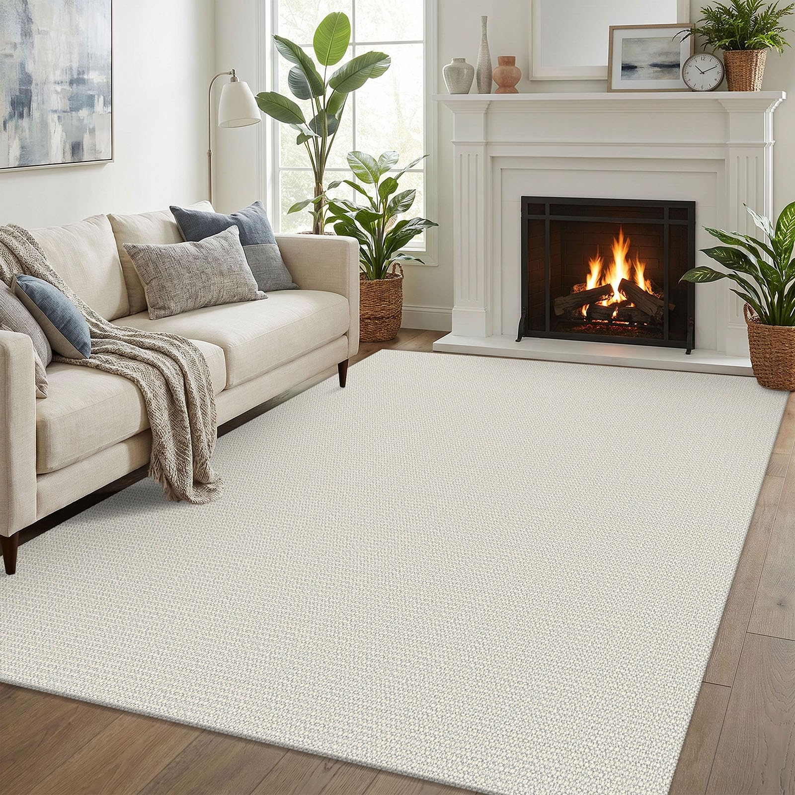 EARTHALL Washable Area Rug 4x6 Ft Non Slip Rugs for Entryway Braided Rubber Backed Bedroom Carpet Cotton Entry Rug Woven Floor Carpets for Bedroom Dining Room Living Room, Send/Beige