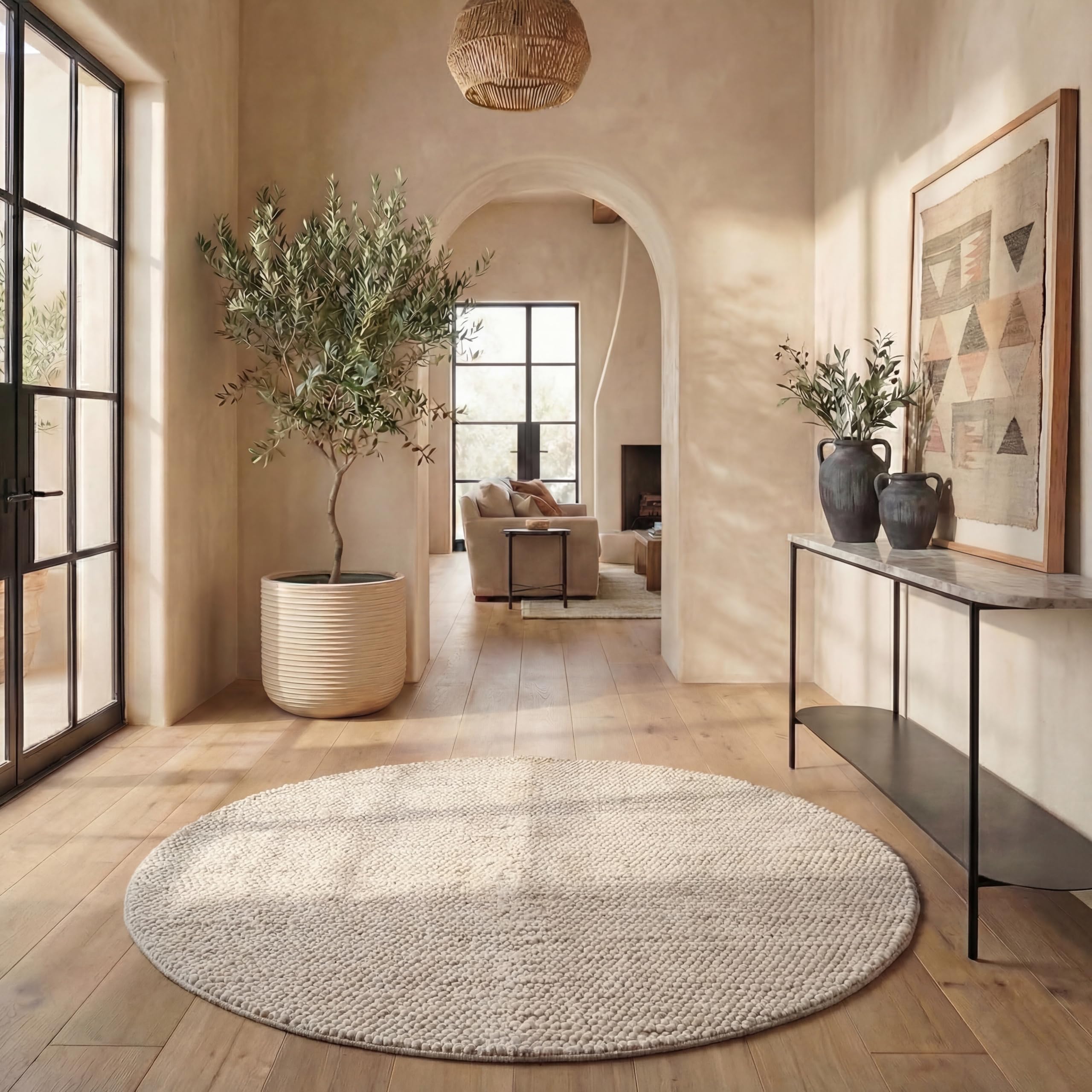 SAFAVIEH Area Rug 5x8 - Natura Collection - Beige & Ivory, Handmade Wool Blend, Textured Design, Ideal for Living Room, Bedroom, Dining Space (NAT425B)