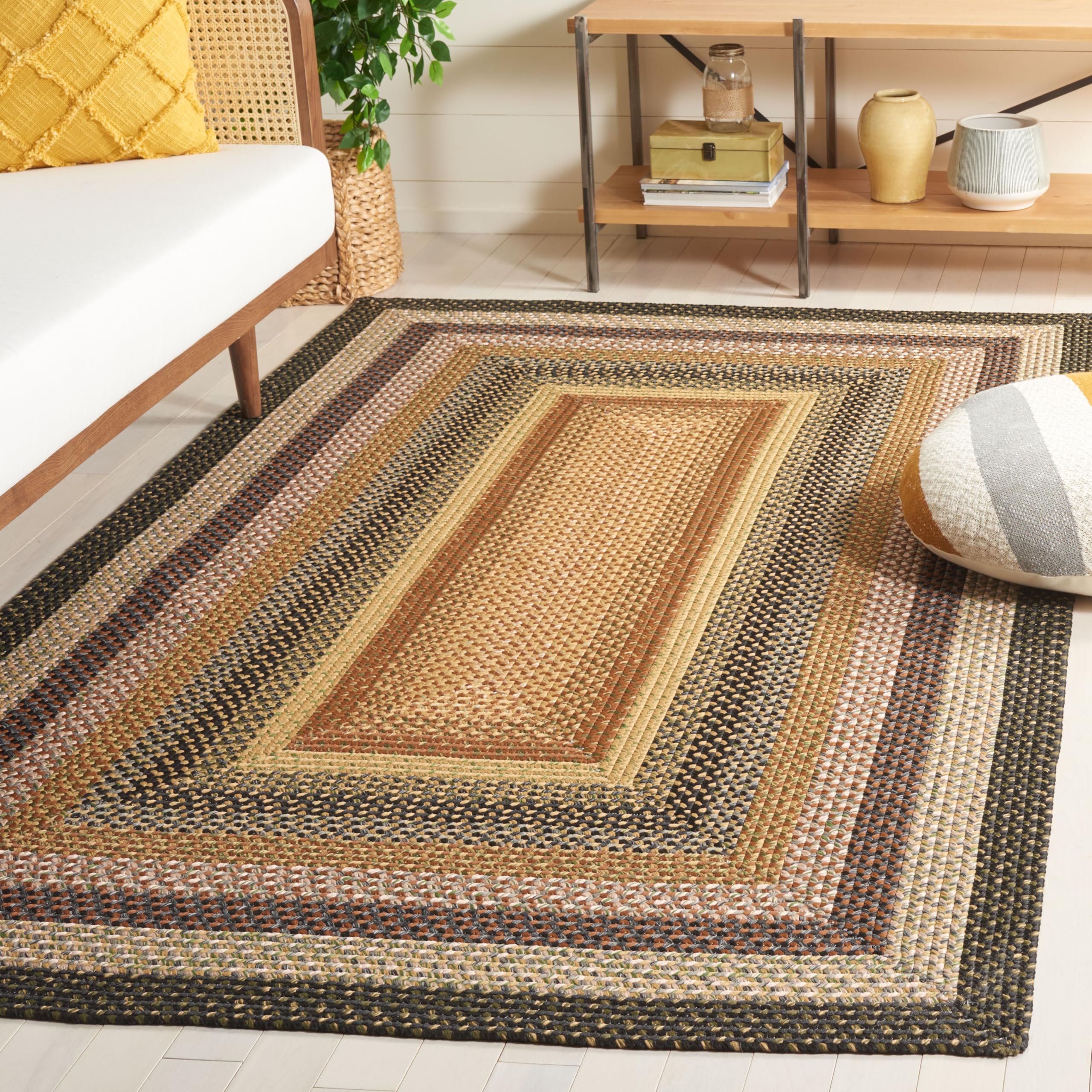 SAFAVIEH Washable Rug Outdoor Braided Collection - 5' x 8' Oval, Multi, Handmade & Reversible, Non-Shedding & Easy to Clean, Ideal for Patio, Backyard, Mudroom (BRD308A)