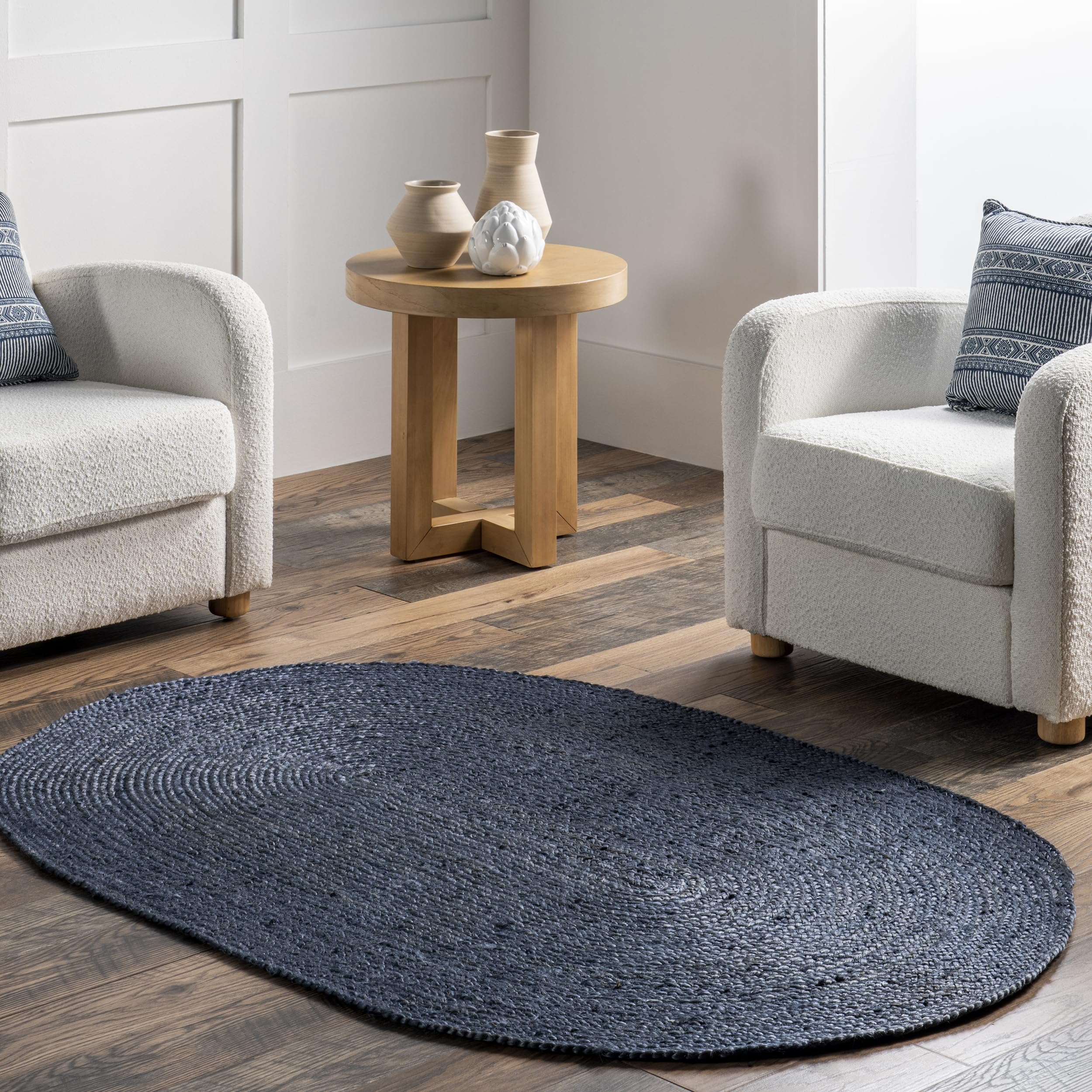 nuLOOM 6x9 Rigo Jute Hand Woven Area Rug, Natural, Solid Farmhouse Design, Natural Fiber, For Bedroom, Living Room, Dining Room, Hallway, Office, Kitchen, Entryway
