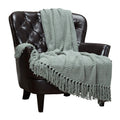 Chanasya Premium Textured Knit Throw Blanket with Tassels - Soft, Cozy Blanket for Couch, Bed, Living Room - 50" x 65” - Tan Sage