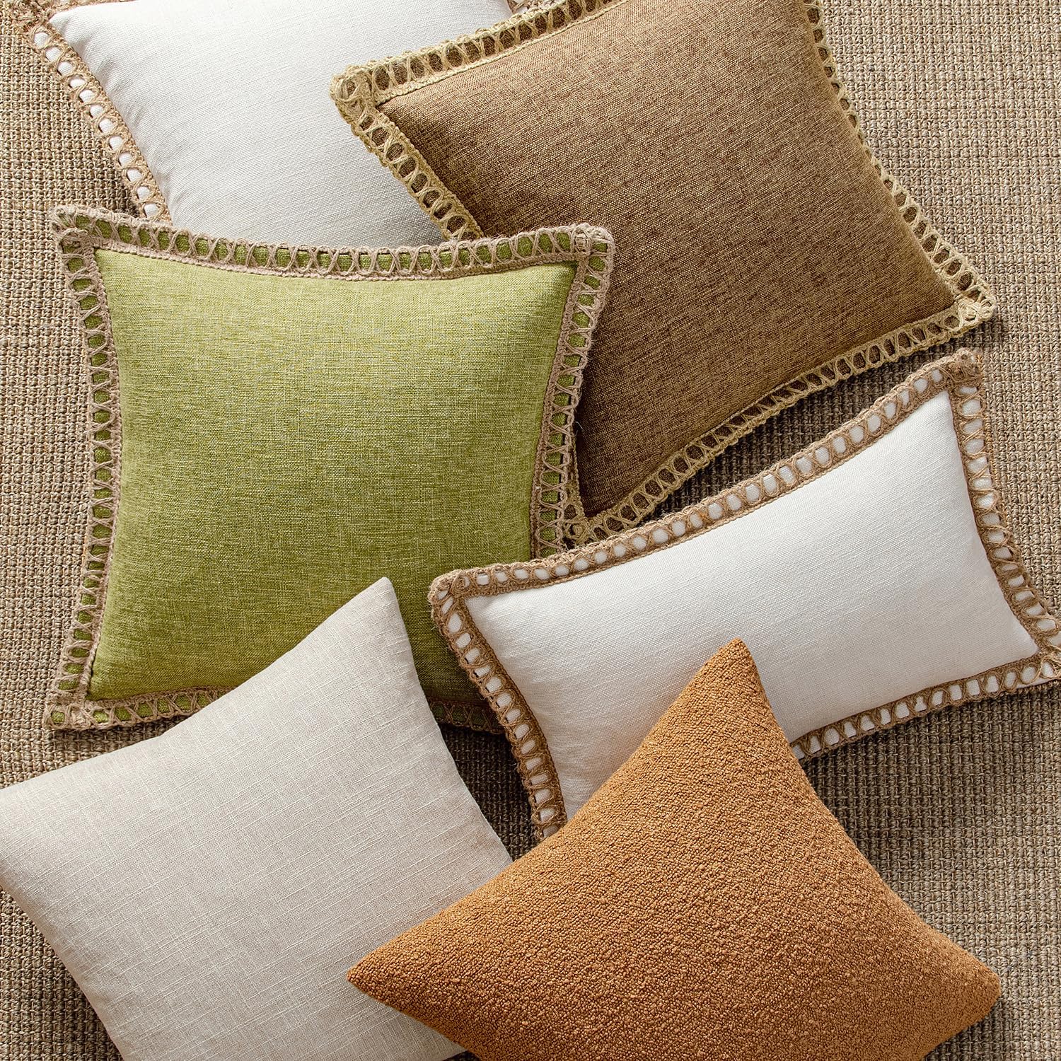 MIULEE Pack of 2 Decorative Throw Pillow Covers Modern Farmhouse Outdoor Pillow Covers Neutral Linen Burlap Cushions for Couch Bed Living Room Sofa, Natural White 18 x 18 inches 45 x 45 cm