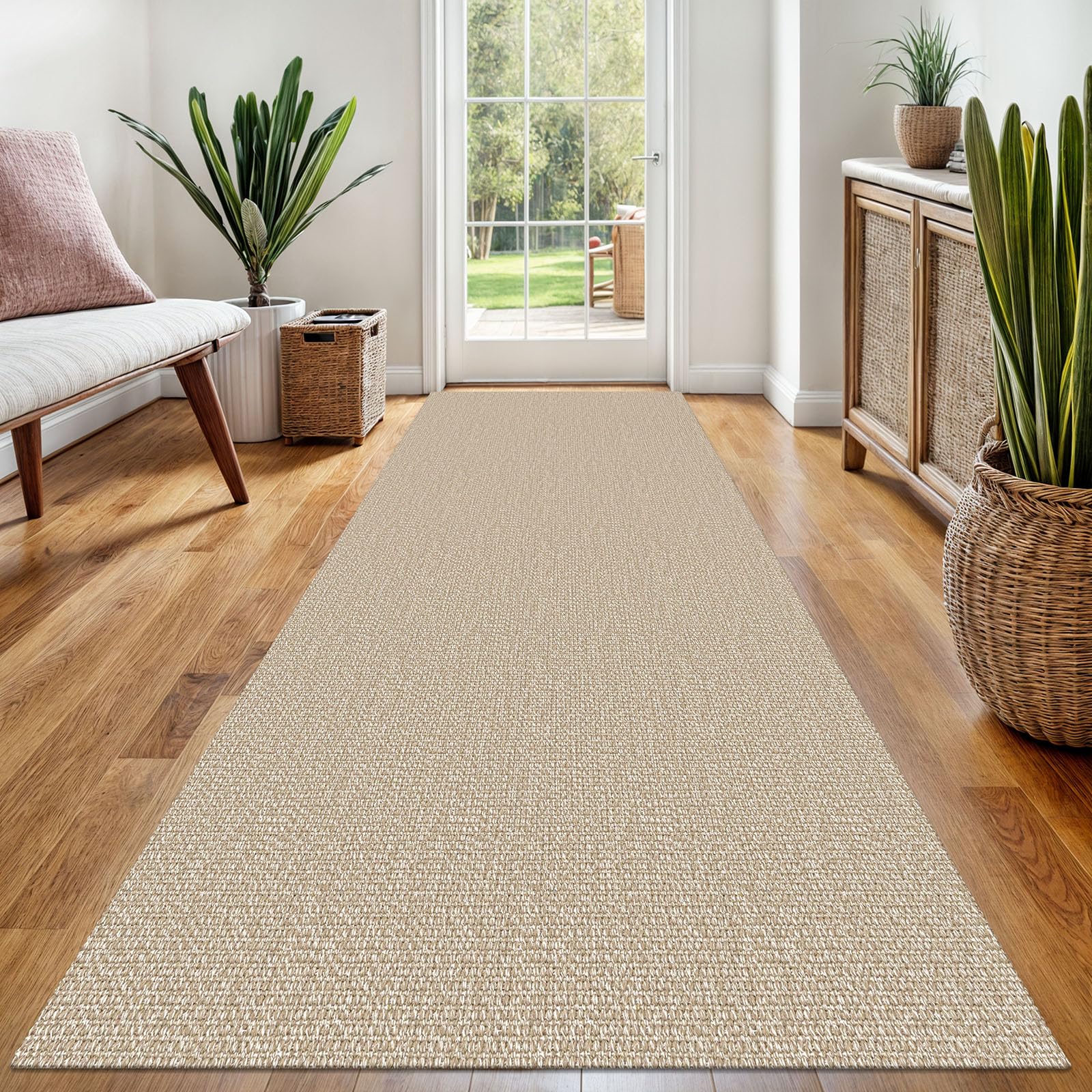 EARTHALL Washable Area Rug 4x6 Ft Non Slip Rugs for Entryway Braided Rubber Backed Bedroom Carpet Cotton Entry Rug Woven Floor Carpets for Bedroom Dining Room Living Room, Send/Beige