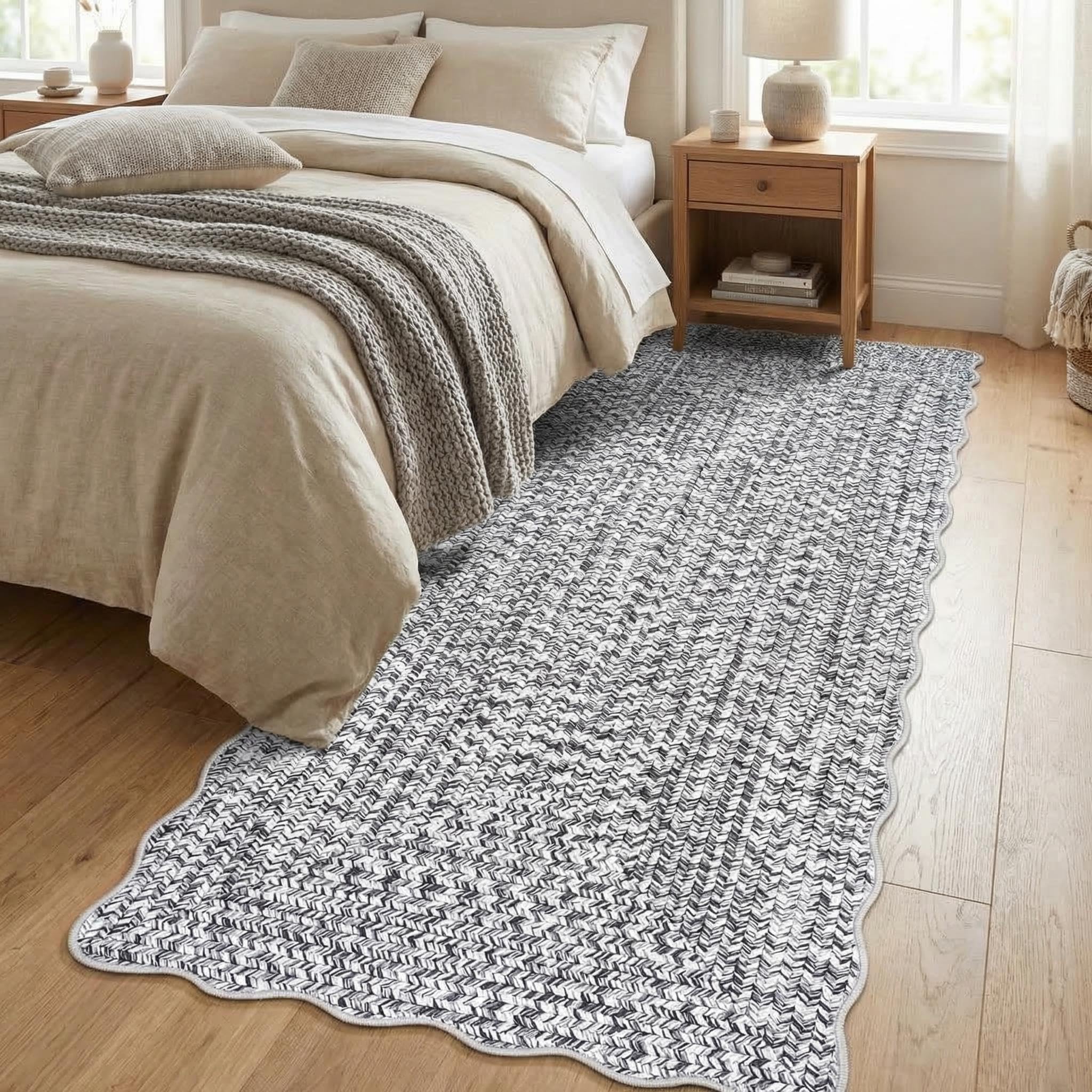 8x10 Natural Braided Washable Farmhouse Rug Non Slip Stain Resistant Low Pile Carpet