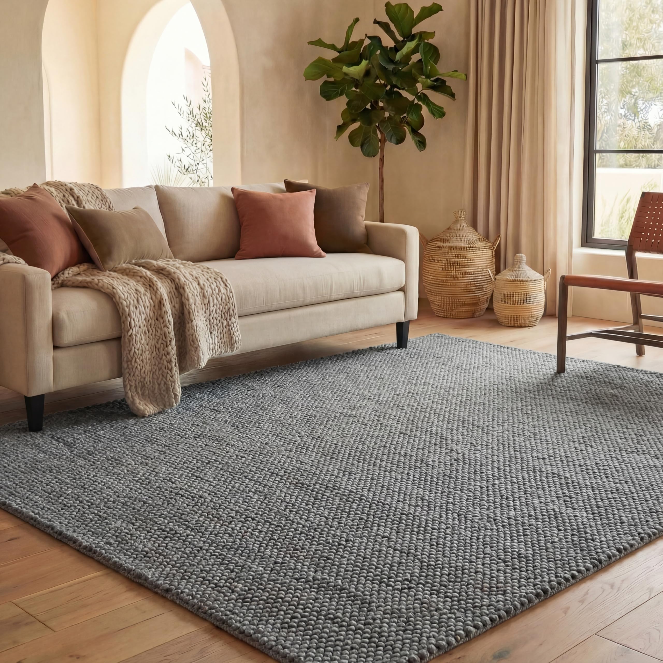 SAFAVIEH Area Rug 5x8 - Natura Collection - Beige & Ivory, Handmade Wool Blend, Textured Design, Ideal for Living Room, Bedroom, Dining Space (NAT425B)