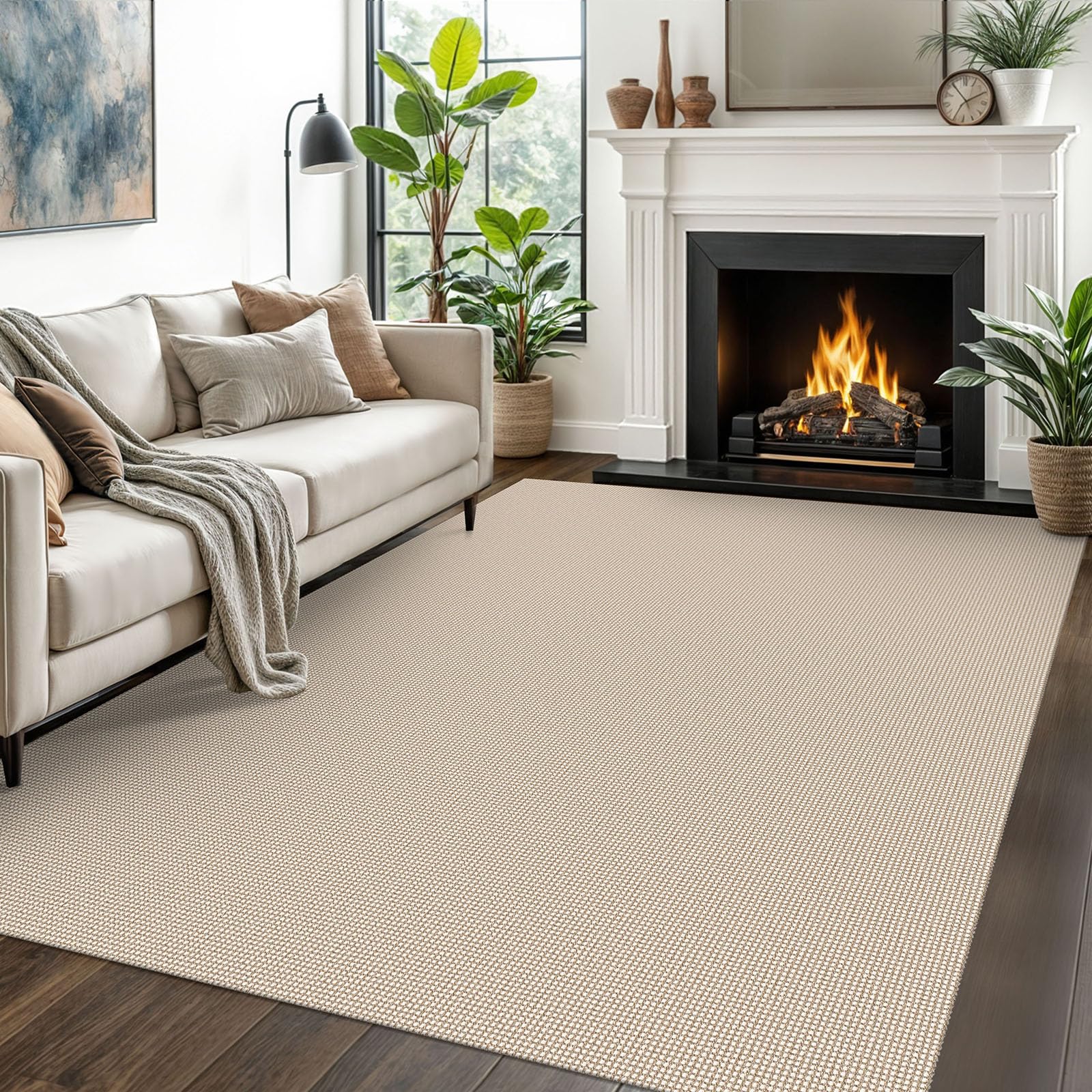 EARTHALL Woven Area Rug 4x6 Ft Washable Rugs for Entryway Non Slip Braided Throw Rugs Bedroom Carpet Cotton Entry Rug Cotton Floor Carpets for Bedroom Dining Room Living Room, Orange/Tan/Brown