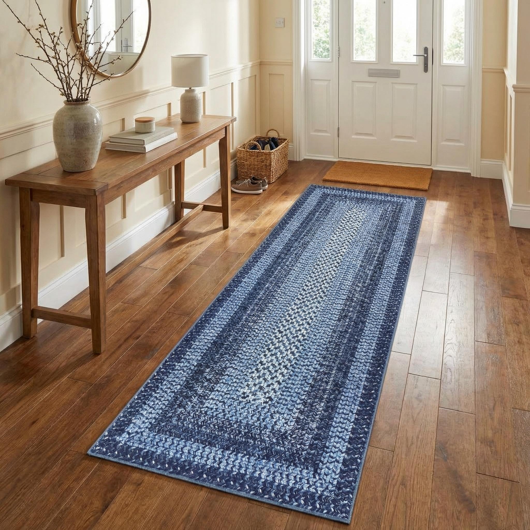 8x10 Natural Braided Washable Farmhouse Rug Non Slip Stain Resistant Low Pile Carpet
