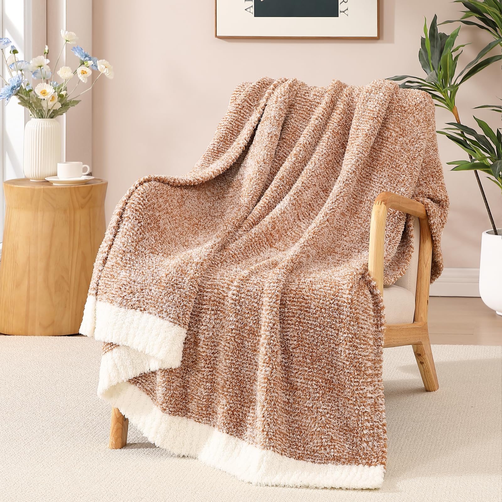 WRENSONGE Throw Blanket Cationic Dyeing Taupe Soft Cozy Fluffy Warm Hand Made Throw Blankets for Couch, Sofa, Chair, Bed, Camping, Picnic, Travel Lightweight Bed Blanket - 50"*60"