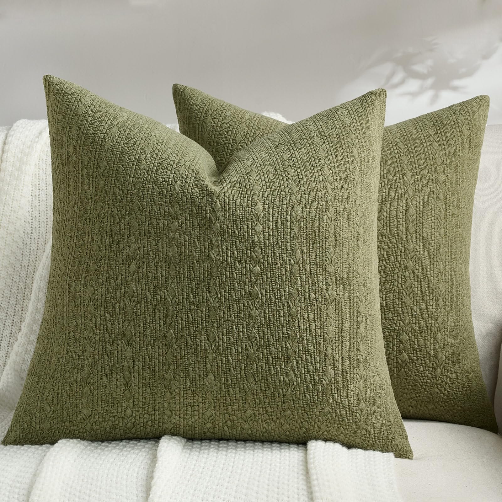 FUTEI Pack of 2 Solid Chenille Throw Pillow Covers 18x18 Inch Soft Farmhouse Decorative Accent Cushion Cases Modern Home Decor for Couch Living Room, Cream
