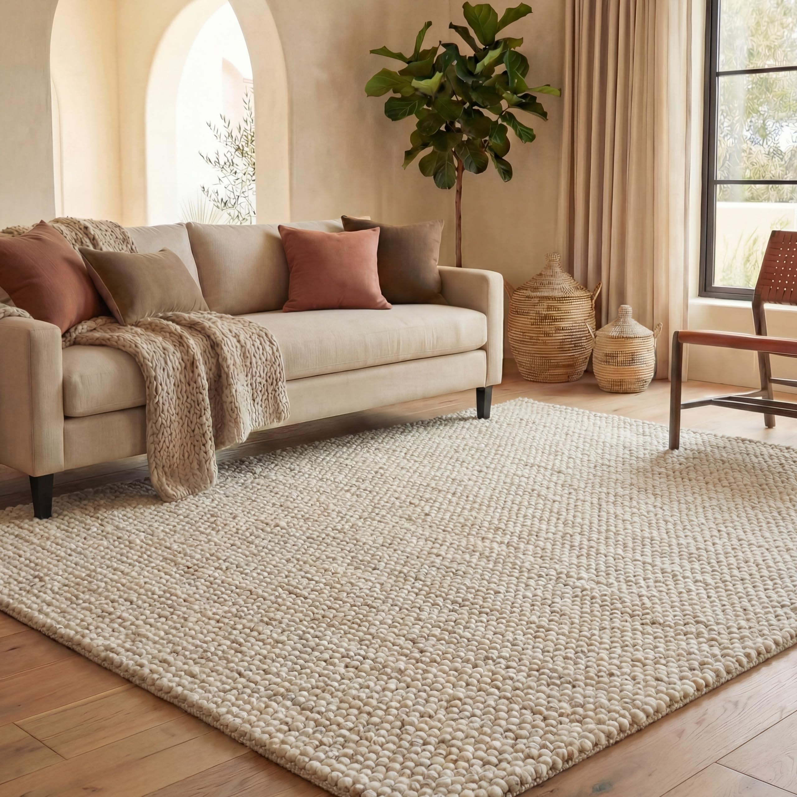 SAFAVIEH Area Rug 5x8 - Natura Collection - Beige & Ivory, Handmade Wool Blend, Textured Design, Ideal for Living Room, Bedroom, Dining Space (NAT425B)