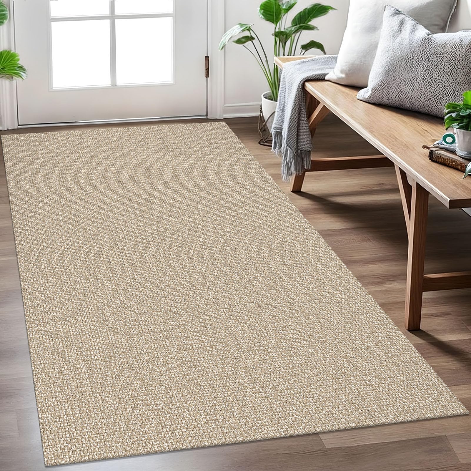 EARTHALL Washable Area Rug 4x6 Ft Non Slip Rugs for Entryway Braided Rubber Backed Bedroom Carpet Cotton Entry Rug Woven Floor Carpets for Bedroom Dining Room Living Room, Send/Beige