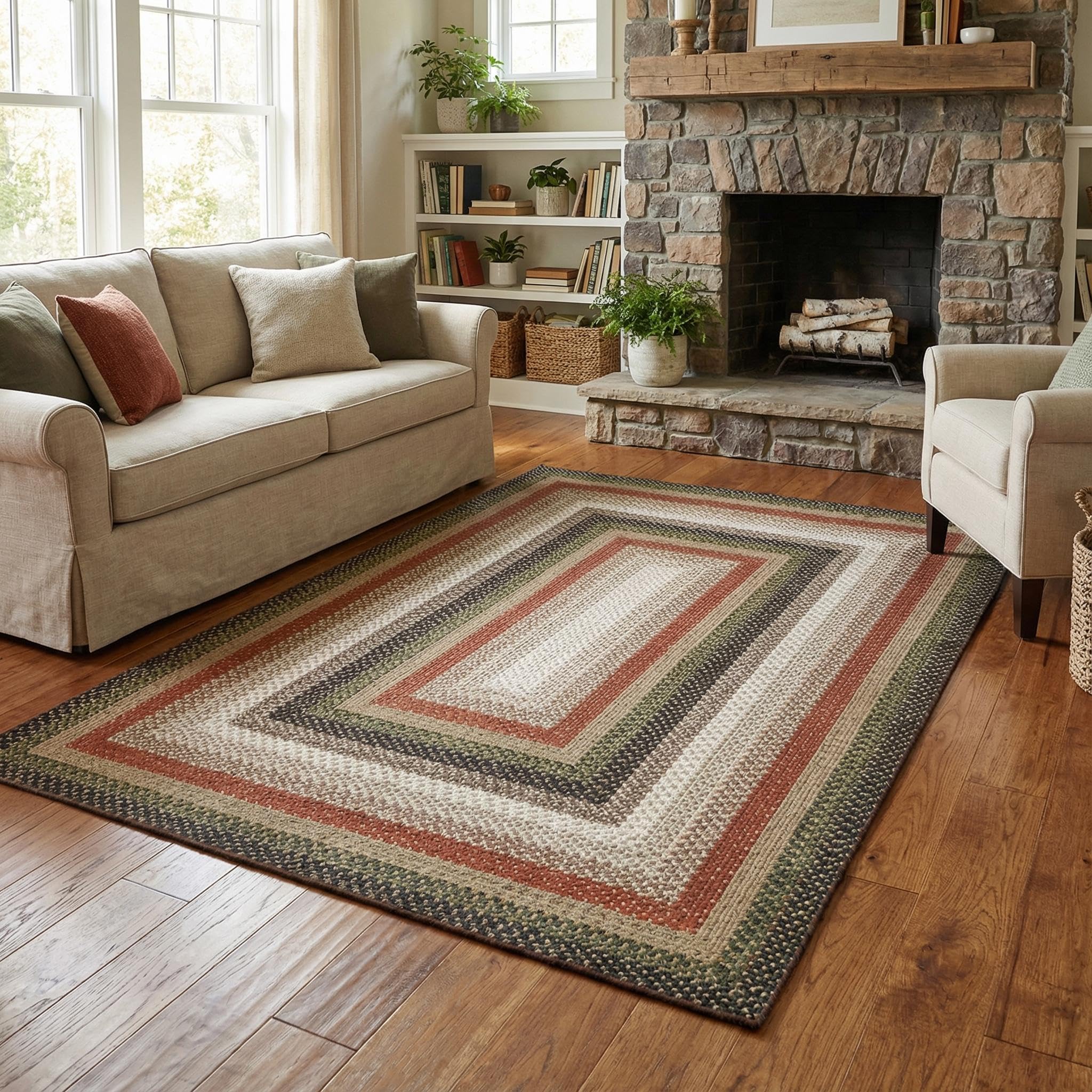 8x10 Natural Braided Washable Farmhouse Rug Non Slip Stain Resistant Low Pile Carpet
