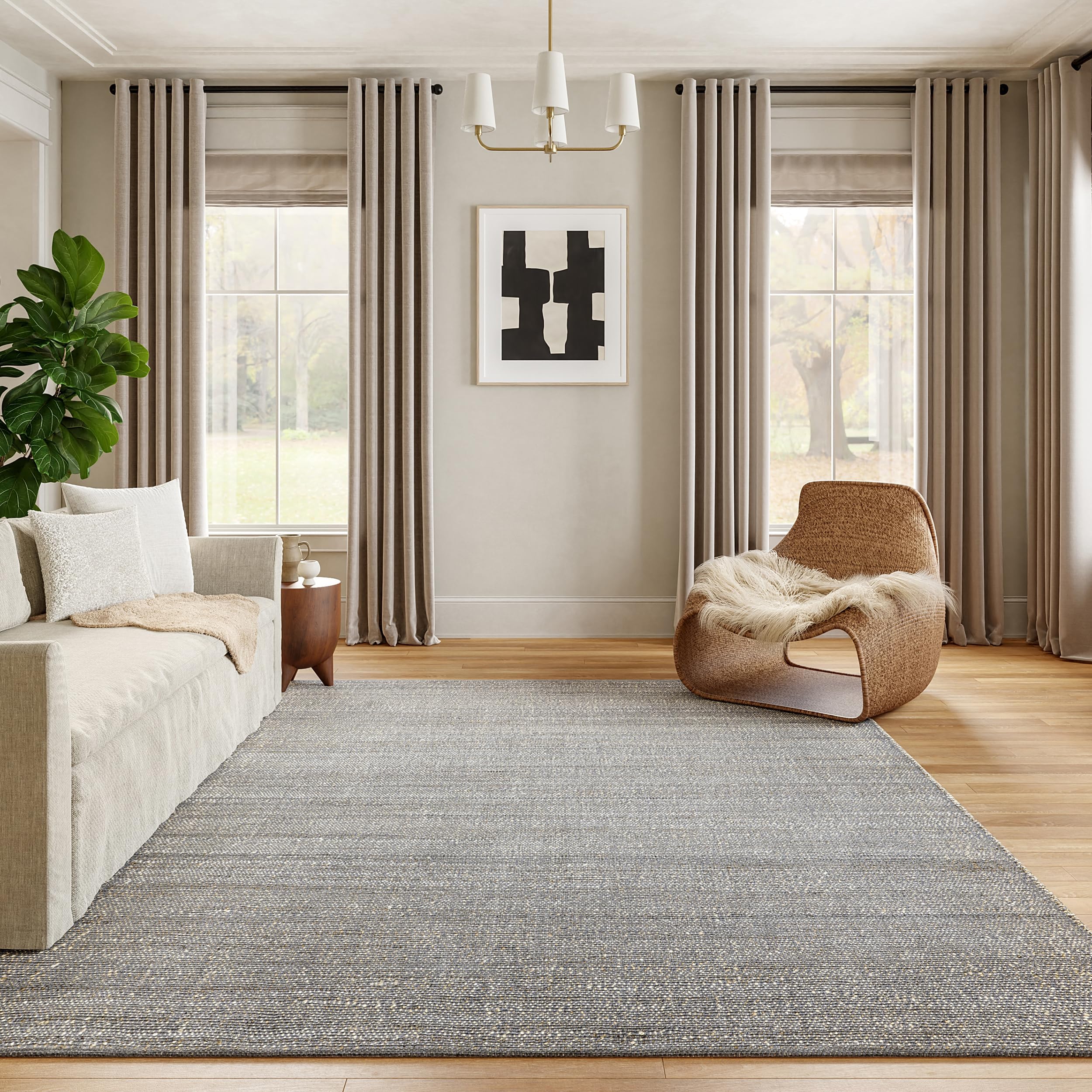 nuLOOM 5x8 Elfriede Jute & Cotton Hand Woven Area Rug, Natural, Solid Rustic Farmhouse Style, Weaved Design, Natural Fiber, For Bedroom, Living Room, Dining Room, Hallway, Office, Entryway
