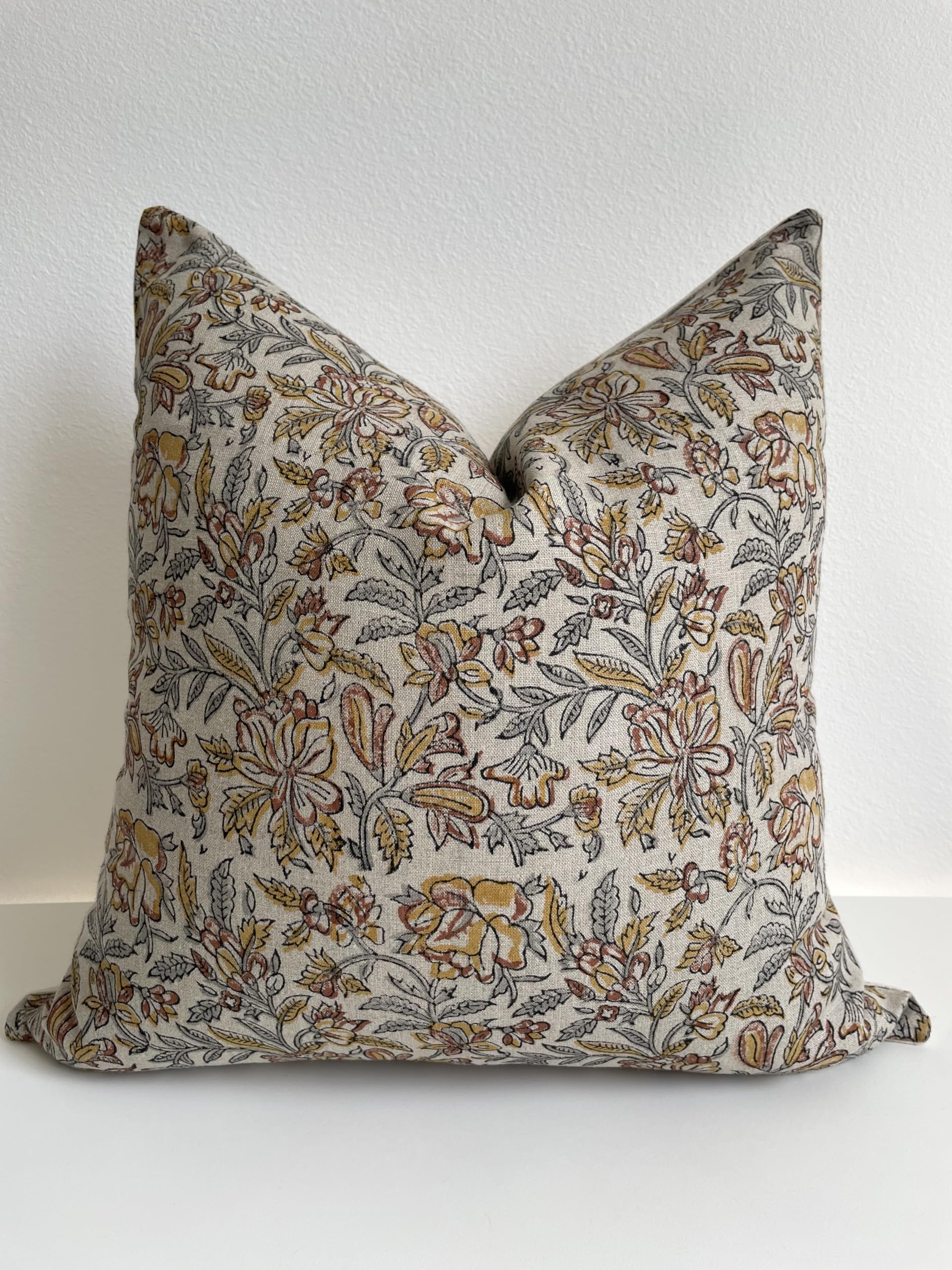 Canyon Theory Studio Hand Block Print Pure Linen 20x20 Inch Throw Pillow Cover: Indoor Outdoor Handmade Vintage Cushion Cover (Cora)