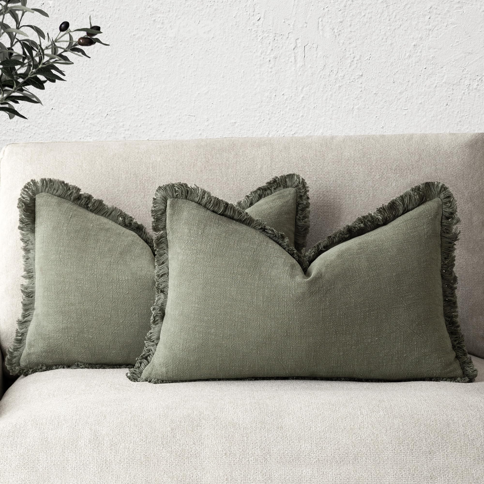 Foindtower Set of 2 Decorative Linen Fringe Throw Pillow Covers Boho Farmhouse Cushion Cover with Tassels Soft Accent Pillowcase for Couch Chair Sofa Bed Living Room Home Decor,20×20 Inch,Sky Blue
