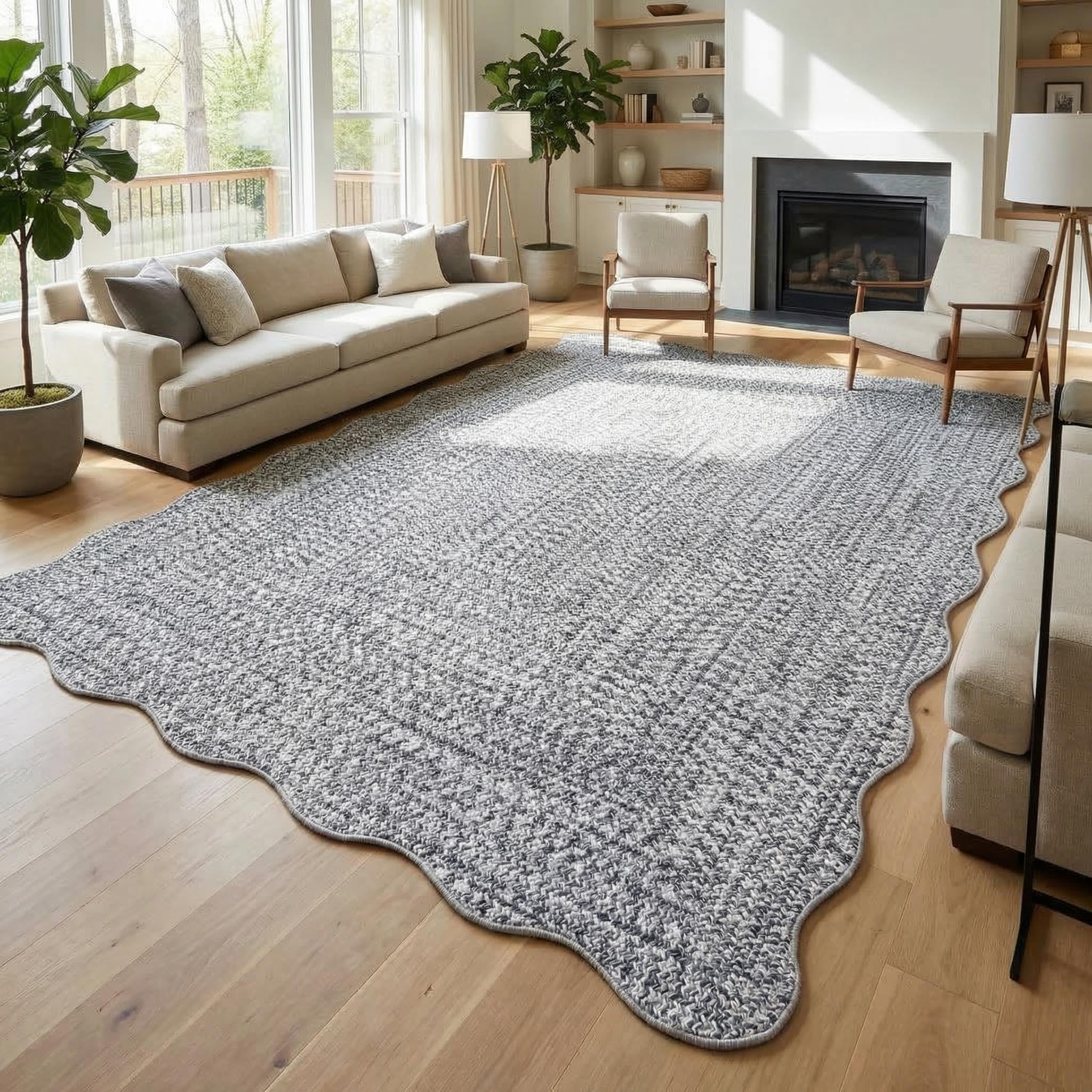 8x10 Natural Braided Washable Farmhouse Rug Non Slip Stain Resistant Low Pile Carpet