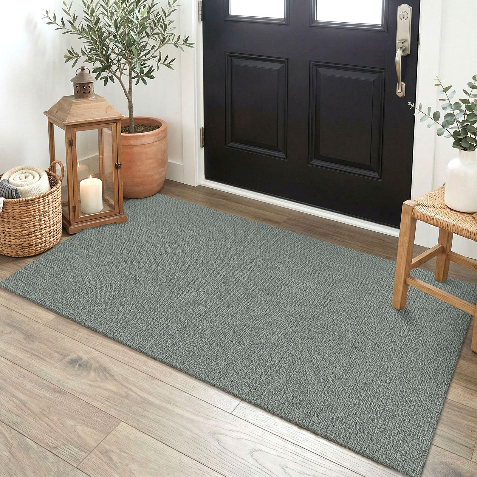 EARTHALL Washable Area Rug 4x6 Ft Non Slip Rugs for Entryway Braided Rubber Backed Bedroom Carpet Cotton Entry Rug Woven Floor Carpets for Bedroom Dining Room Living Room, Send/Beige