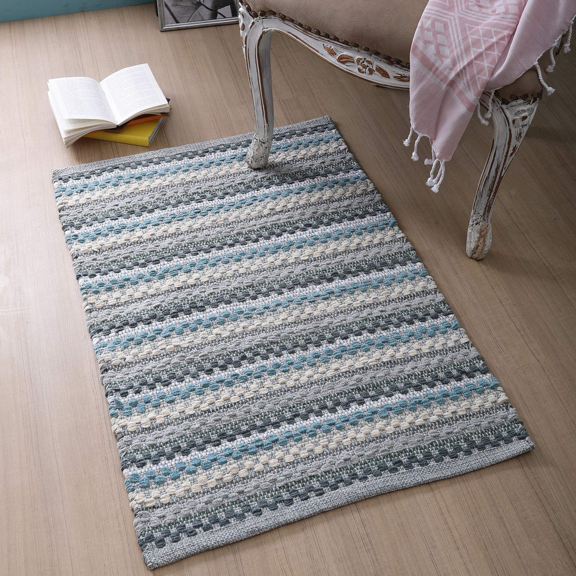 8x10 Multi Handwoven Reversible Cotton Chindi Rag Rug Boho Farmhouse Floor Carpet