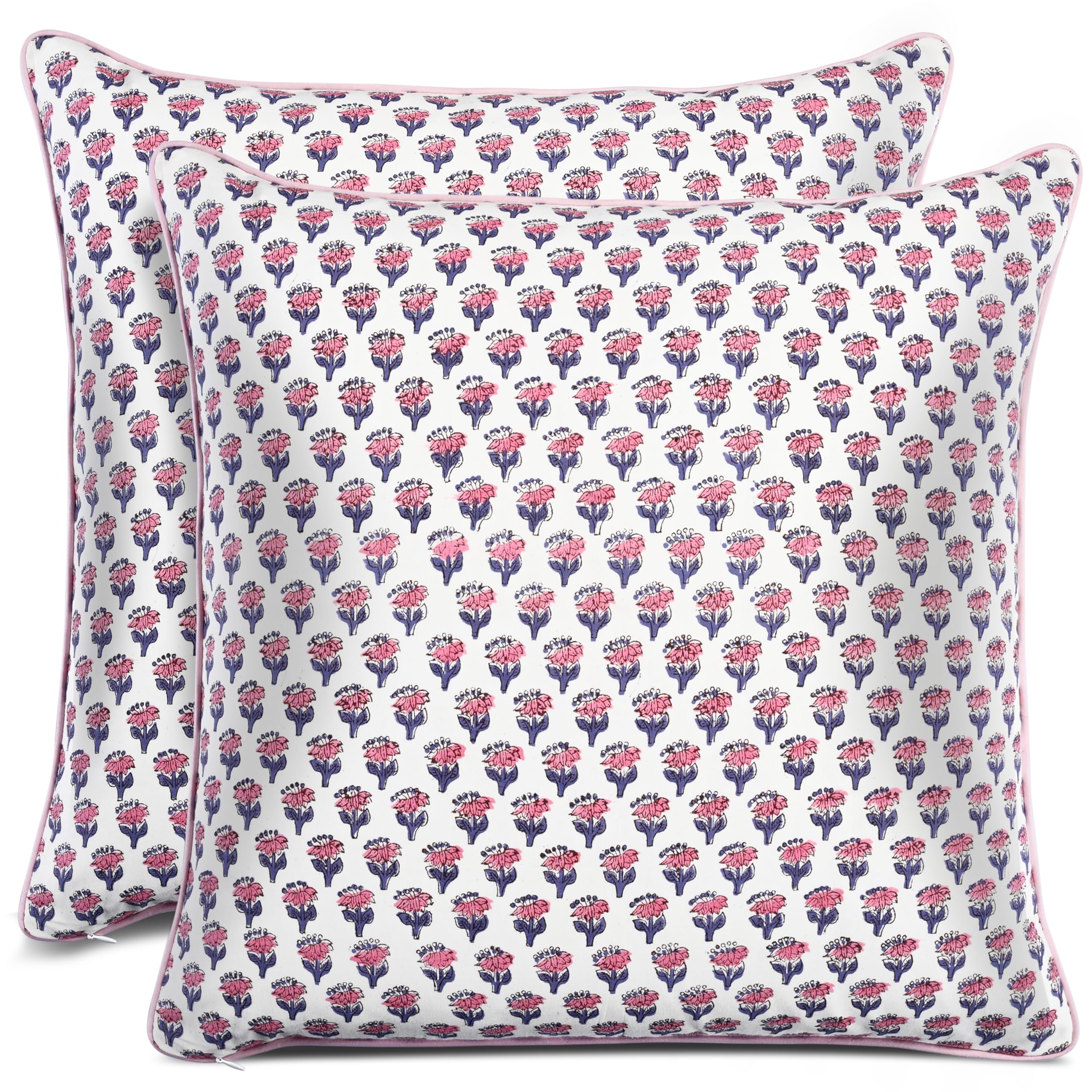 CPC 100% Cotton Throw Pillow Covers 24x24 Inch, Set of 2 Green Block Print Pattern Couch Pillow, Cute Boho Decorative Pillows for Living Room, Bedroom with Hidden Zipper- Emerald Green