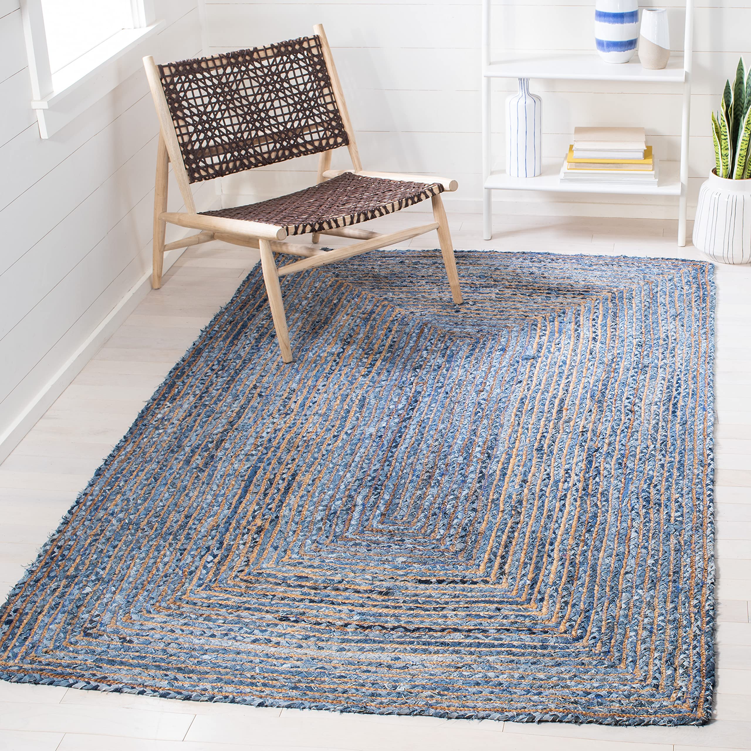 SAFAVIEH Area Rug 4x6 - Cape Cod Collection - Beige & Multi, Handmade Jute & Cotton, Woven Braided Design (CAP202B)