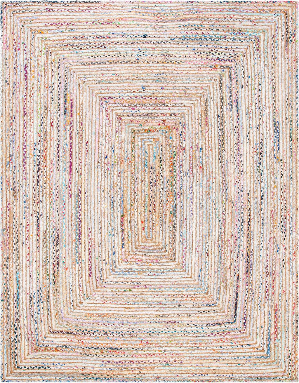SAFAVIEH Area Rug 8x10 - Cape Cod Collection - Large - Beige & Multi, Handmade Jute & Cotton, Woven Braided Design (CAP202B)