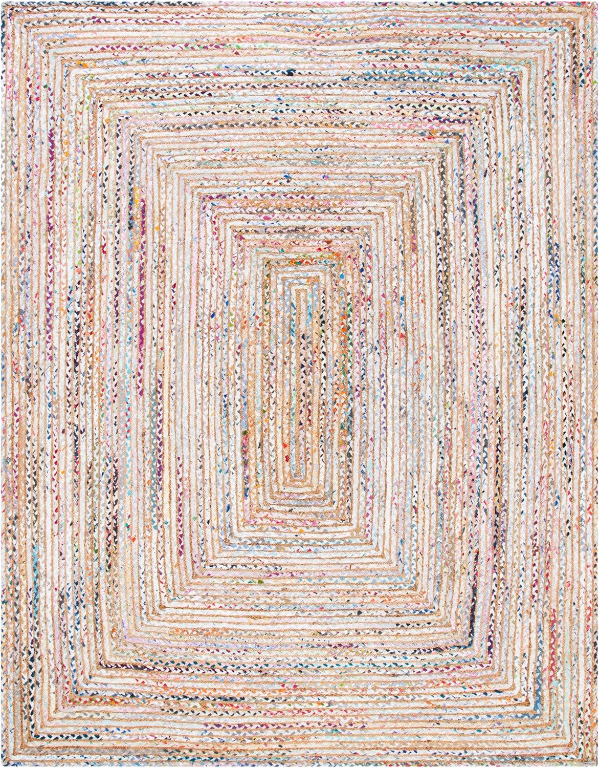 SAFAVIEH Area Rug 8x10 - Cape Cod Collection - Large - Beige & Multi, Handmade Jute & Cotton, Woven Braided Design (CAP202B)