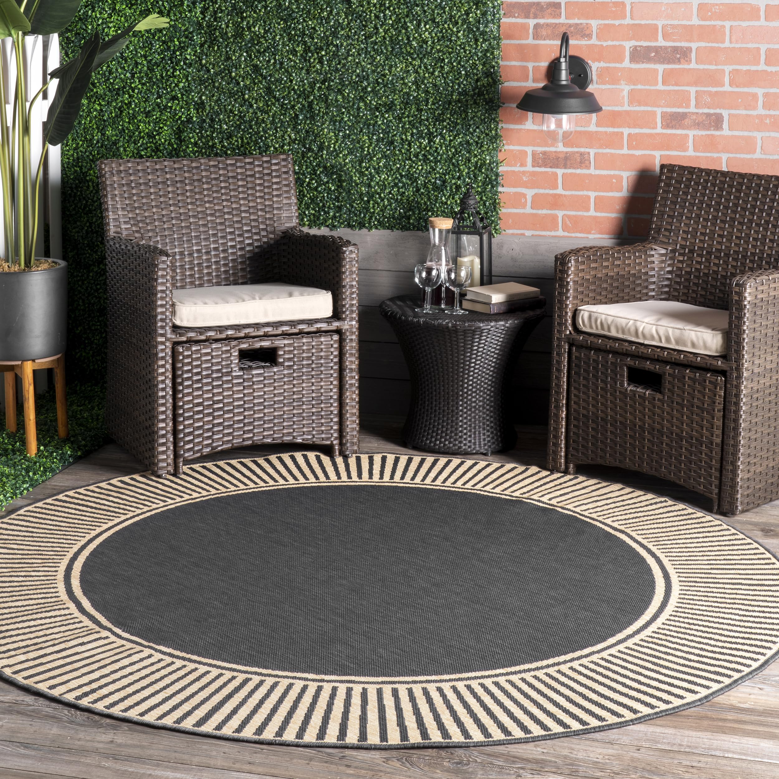 Nuloom Asha Light Brown/Ivory, 8' x 10', Casual, Striped Border, Soft and Cozy, High Traffic, Easy Clean, Durable Area Rug for Indoor/Outdoor Patio, Deck, Porch, Garden, Courtyard