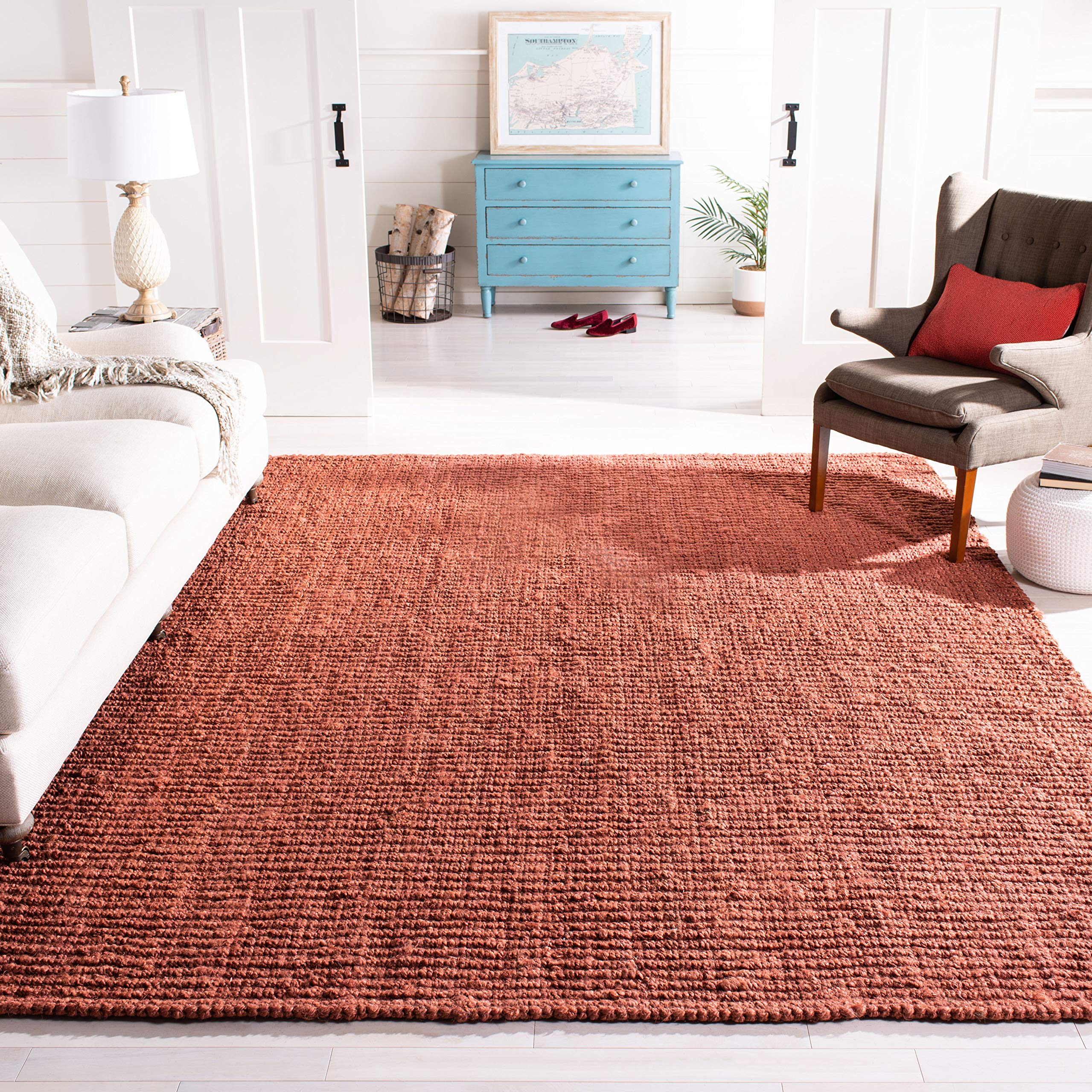 SAFAVIEH Area Rug 8x10 - Natural Fiber Collection - Large - Natural Brown, Handmade Jute, Farmhouse Style, Chunky Textured Thick Pile (NF447A)