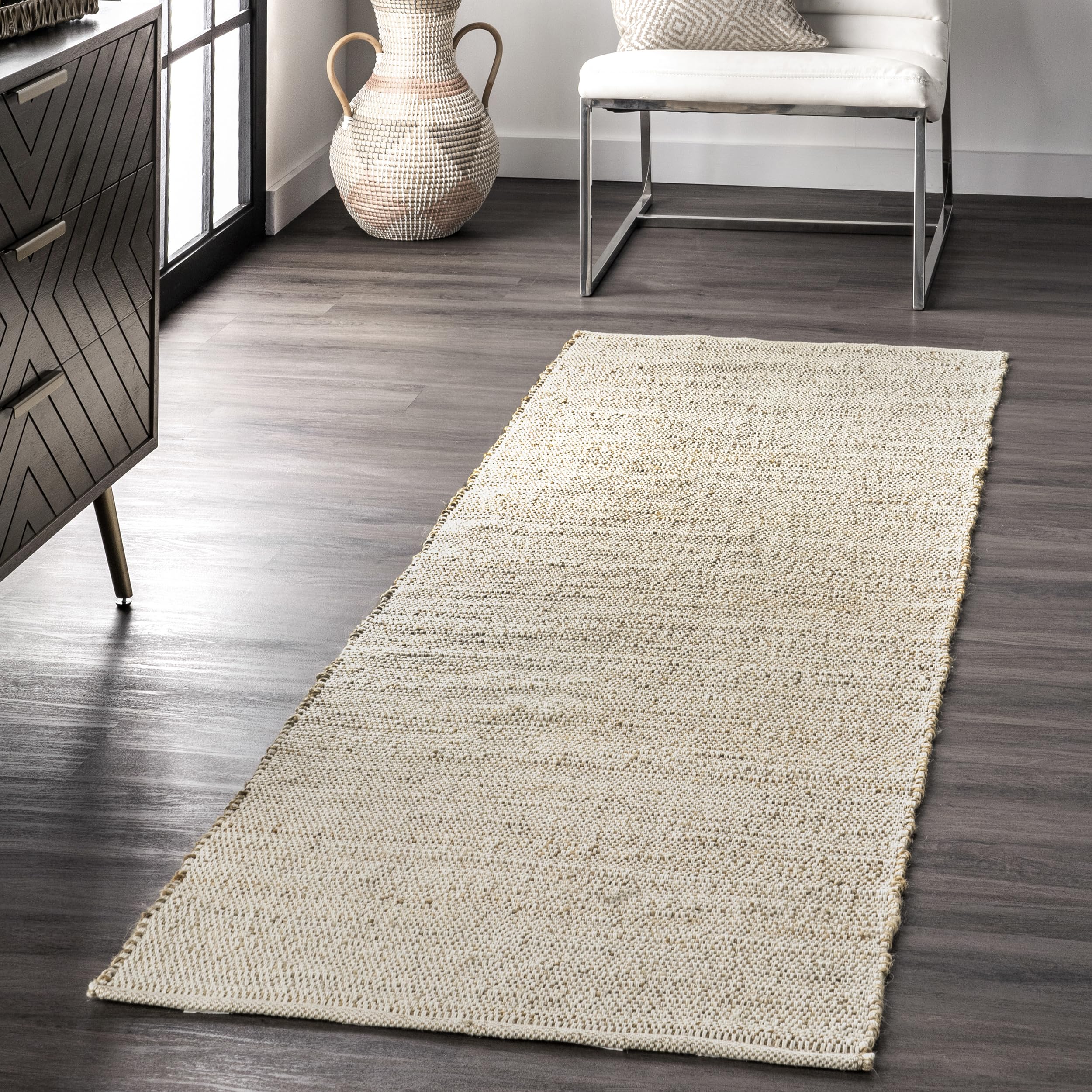 nuLOOM 5x8 Elfriede Jute & Cotton Hand Woven Area Rug, Natural, Solid Rustic Farmhouse Style, Weaved Design, Natural Fiber, For Bedroom, Living Room, Dining Room, Hallway, Office, Entryway