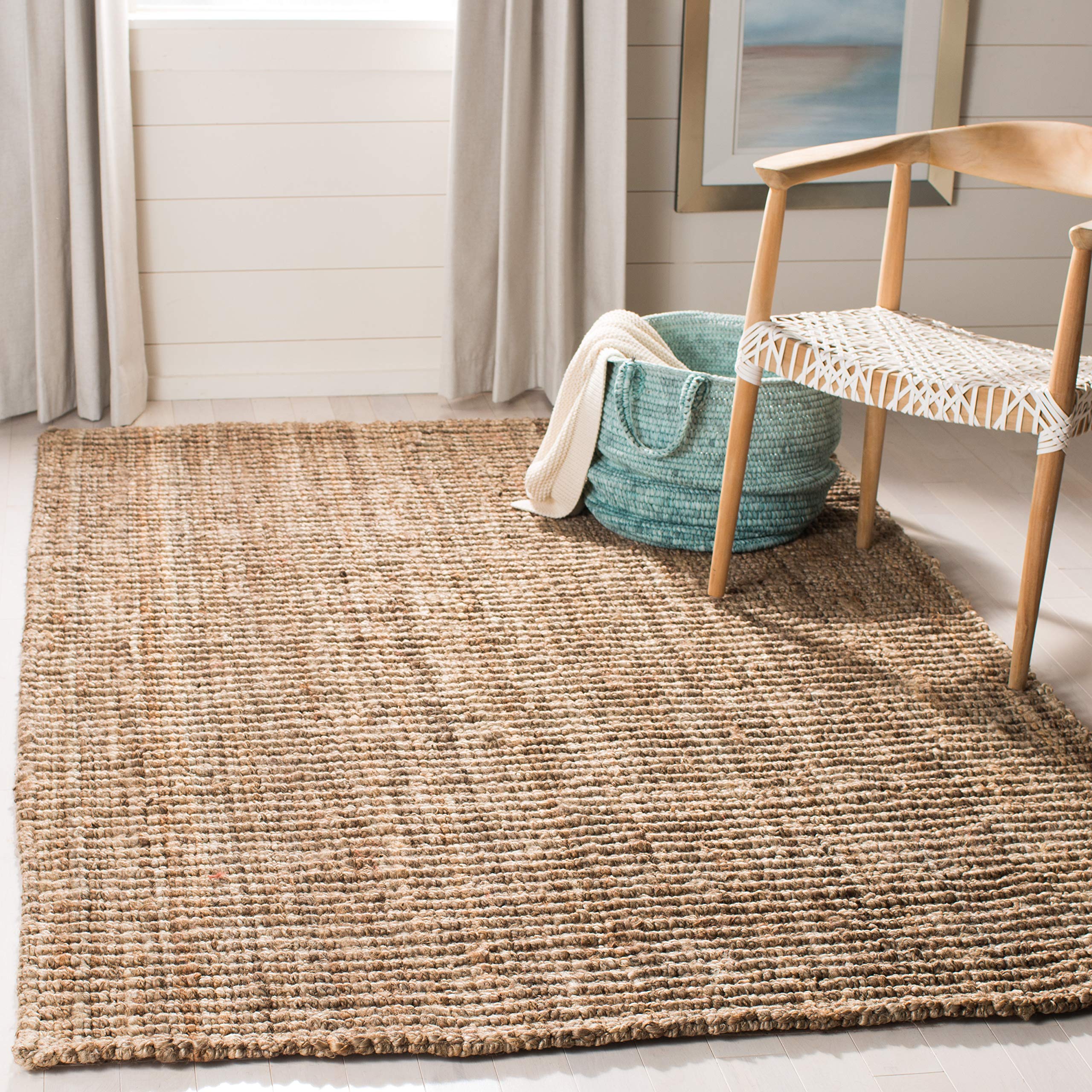 SAFAVIEH Natural Fiber Collection Area Rug - 5' x 7'6", Natural Brown, Handmade Jute, Farmhouse Style, Chunky Textured Thick Pile (NF447A)