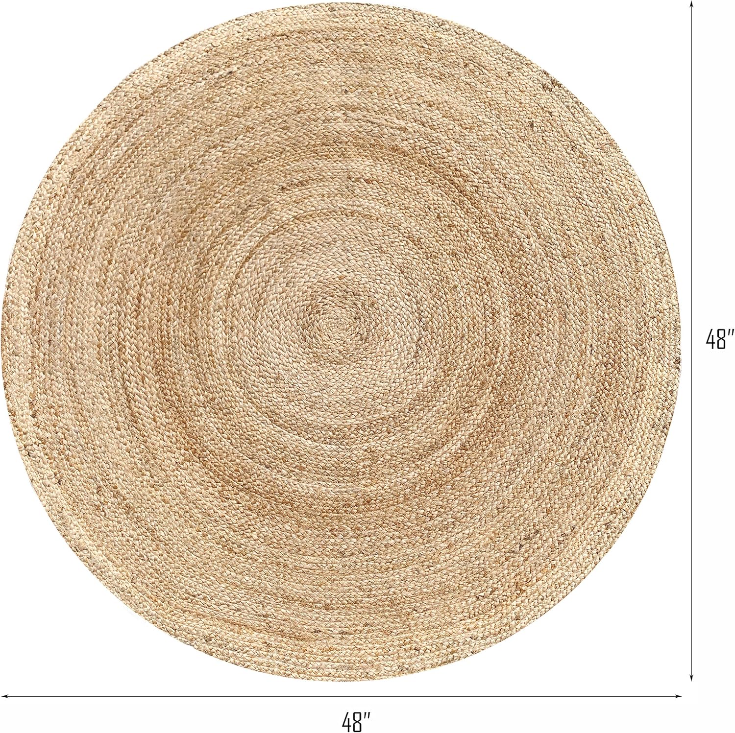 Hausattire Hand Woven Jute Braided Rug, 4’ Round – Natural, Reversible Boho Entry Area Rugs for Kitchen, Living Room I Farmhouse Decorative Floor Rug, 4 Feet Round